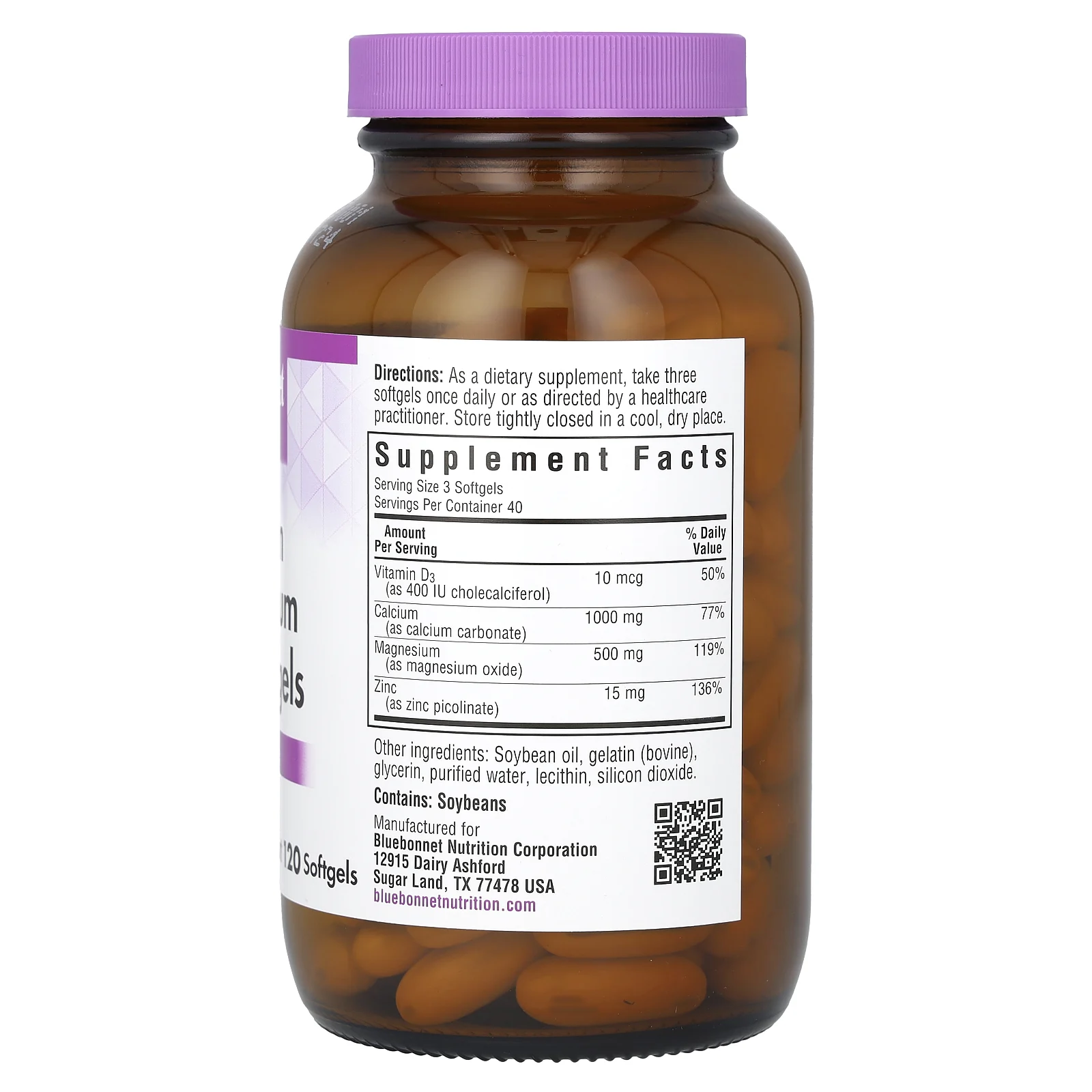 Bluebonnet Nutrition, кальций, магний, цинк, 120 мягких желатиновых капсул