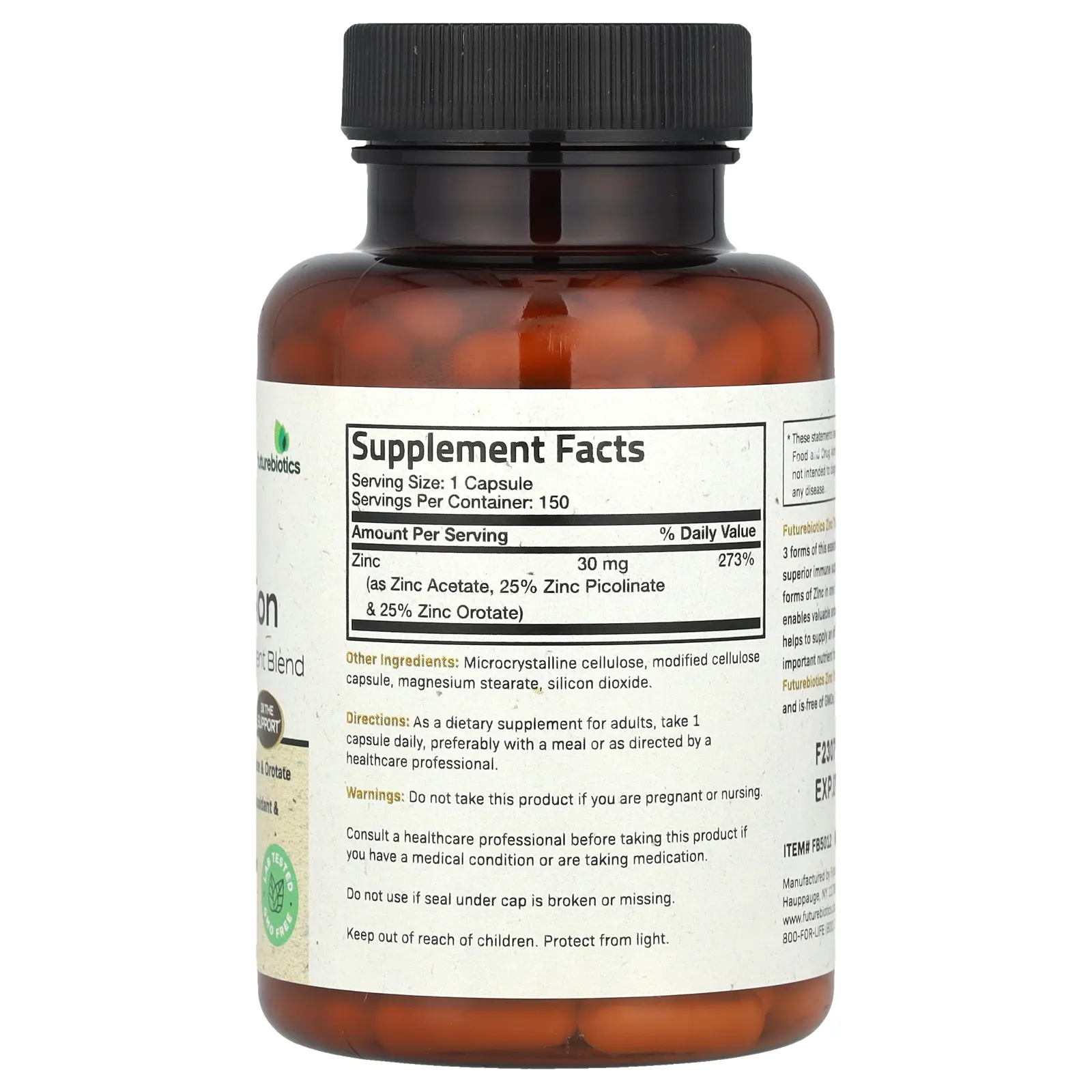 Futurebiotics, Цинк тройного действия, 30 мг, 150 вегетарианских капсул