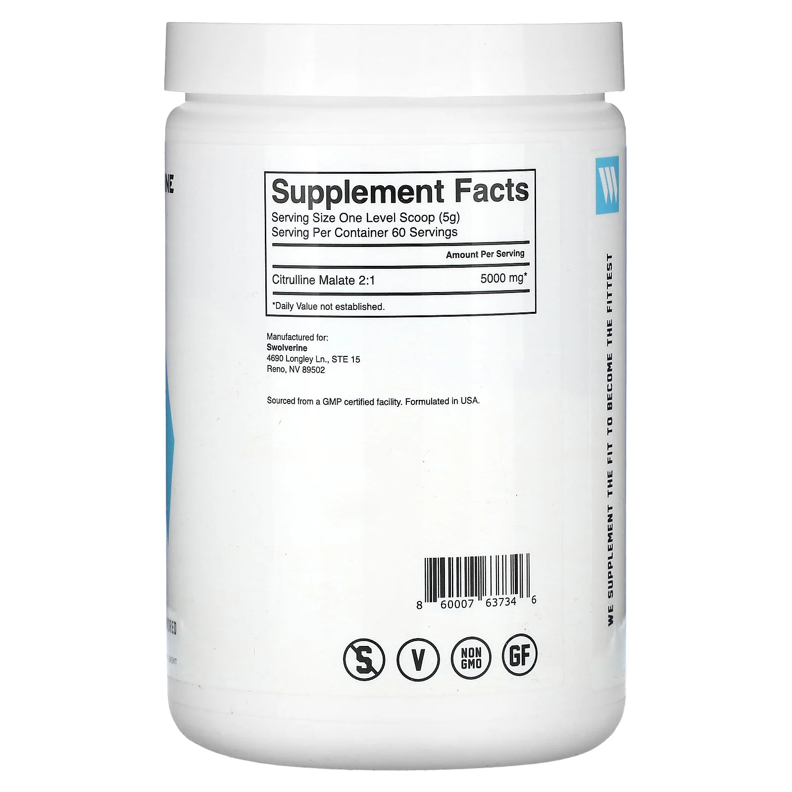 Swolverine, цитруллин малат, без добавок, 300 г (10,58 унции)