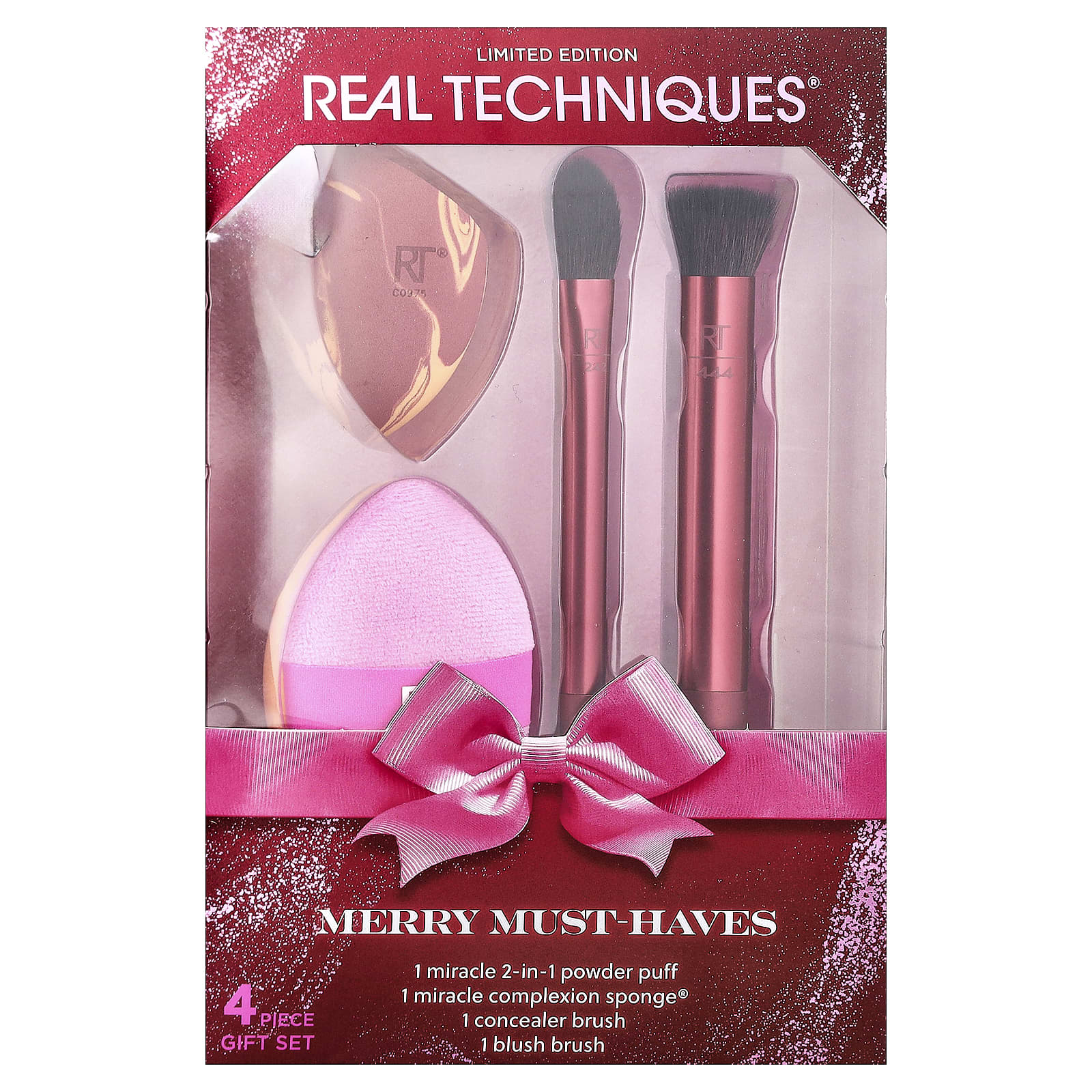 Real Techniques, Merry Must-Haves, набор кистей и спонжей, 4 предмета