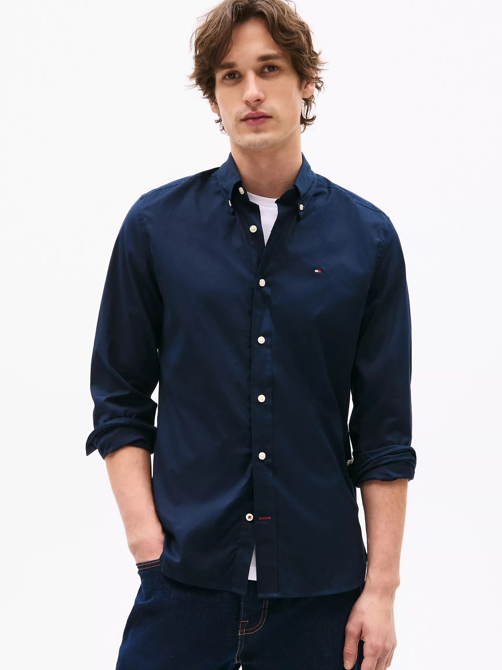 Мужская рубашка Tommy Hilfiger, Эластичная рубашка из поплина стандартного кроя
