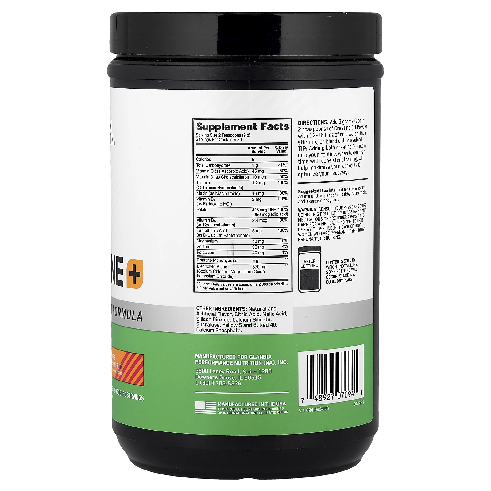 Optimum Nutrition, Creatine +, апельсин и маракуйя, 720 г (1,58 фунта)