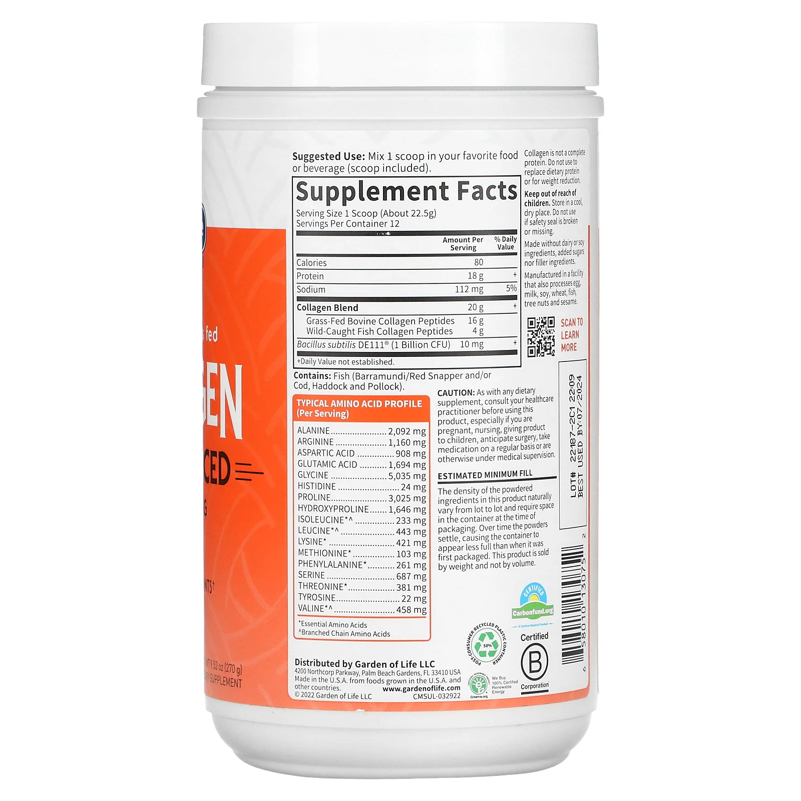 Garden of Life, Коллаген из дикого улова и травяного откорма, из нескольких источников, без добавок, 270 г (9,52 унции)