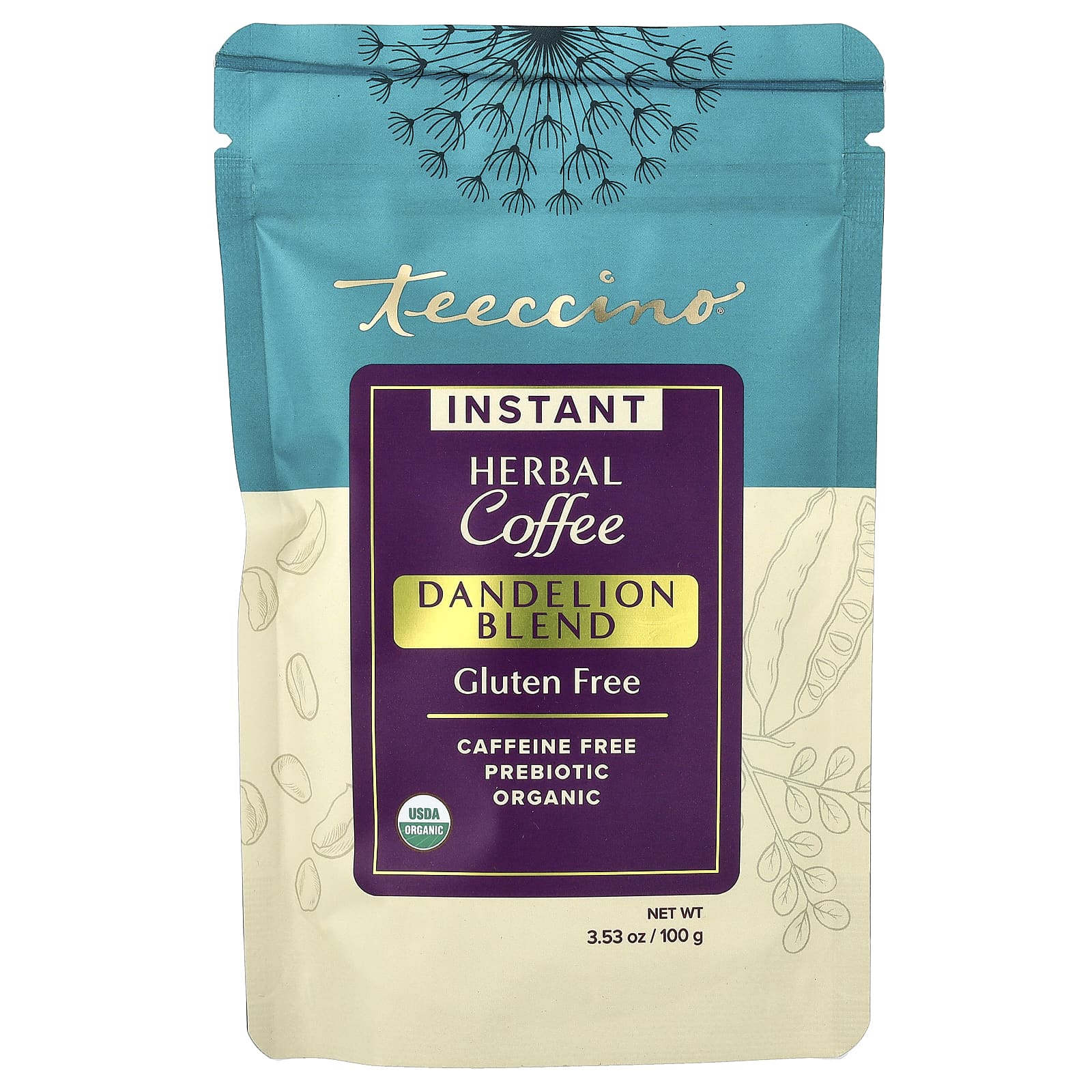 Teeccino, растворимый травяной кофе, смесь из одуванчиков, без кофеина, 100 г (3,53 унции)