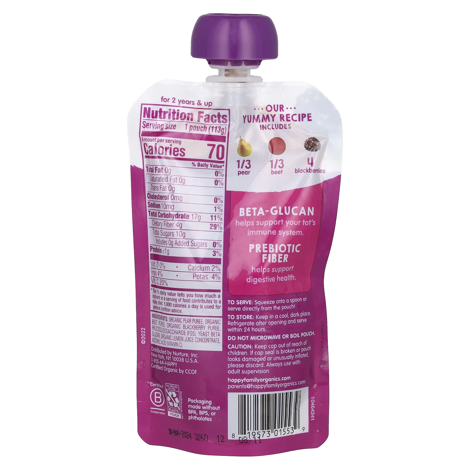 Happy Family Organics, Happy Tot, Super Bellies, органические груши, свекла и ежевика, 113 г (4 унции)