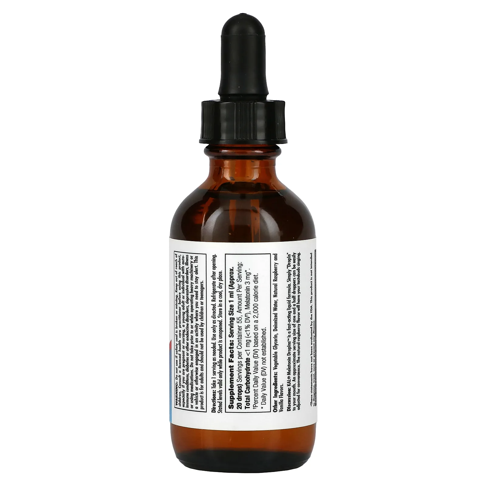KAL, Мелатонин, натуральный малиновый вкус, 3 мг, 55 мл (1,85 жидк. Унции)