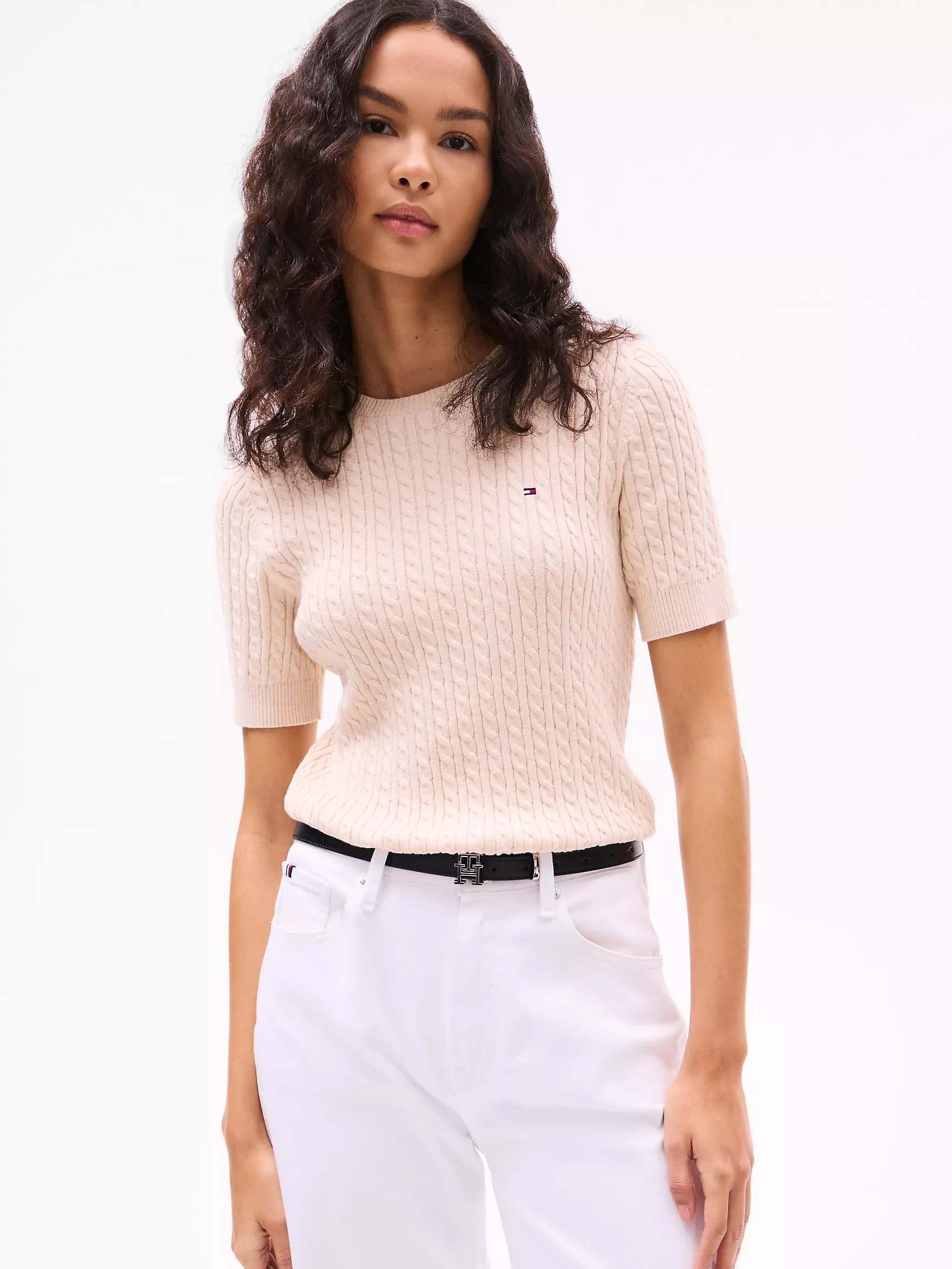 Женский свитер Tommy Hilfiger, Свитер с коротким рукавом и узором "косы"