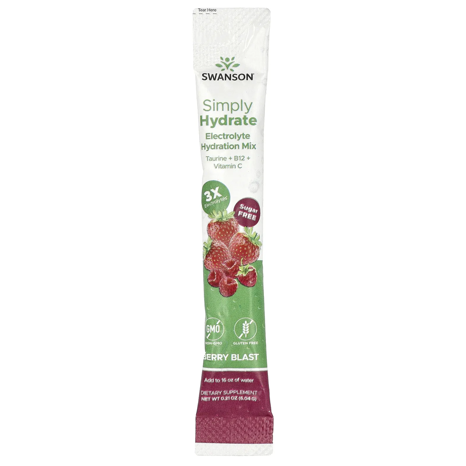 Swanson, Simply Hydrate, смесь для гидратации электролитов, Berry Blast, 8 пакетиков в виде стиков по 6,04 г (0,21 унции)