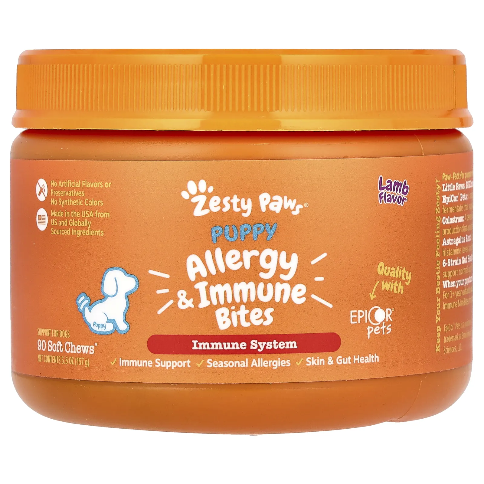 Zesty Paws, Puppy Allergy & Immune Bites, для собак, для щенков, баранина, 90 жевательных таблеток, 157 г (5,5 унции)
