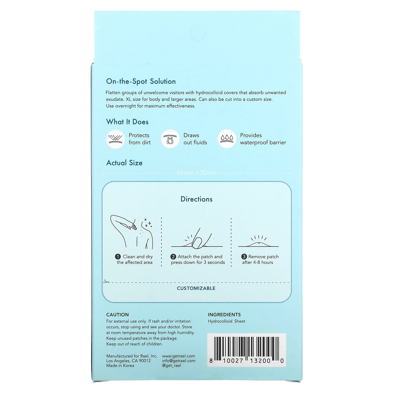 Rael, Beauty, Miracle Patch, покрытие для борьбы с пятнами, XL, 6 патчей