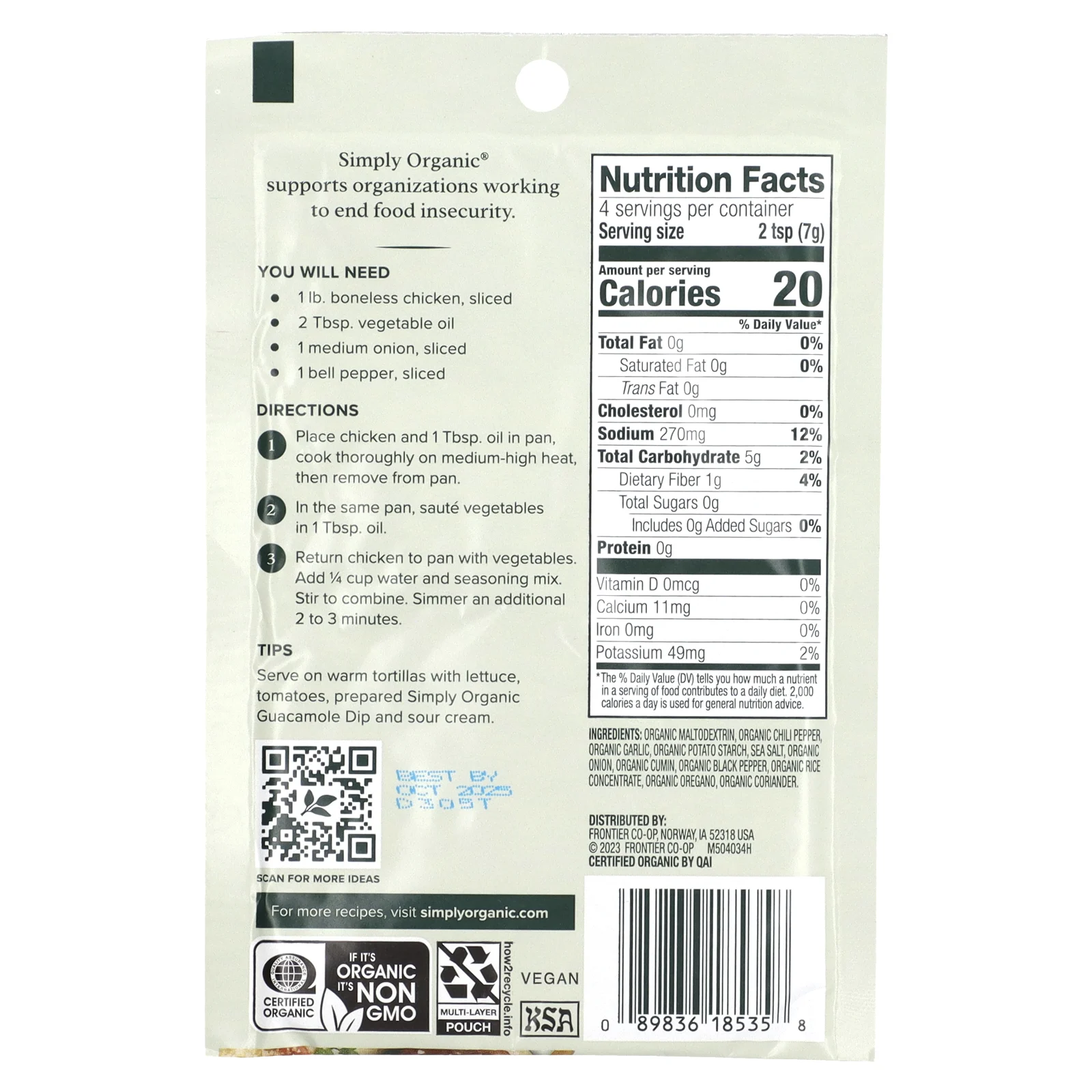 Simply Organic, смесь приправ для фахита, 3 пакетика по 28 г (1 унции)