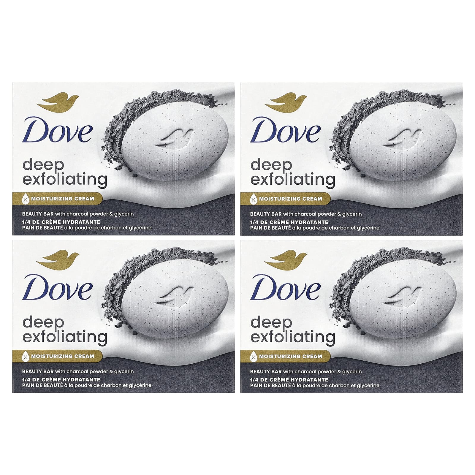 Dove, отшелушивающее мыло для глубокого отшелушивания с угольной пудрой и глицерином, 4 шт. по 106 г (3,75 унции)