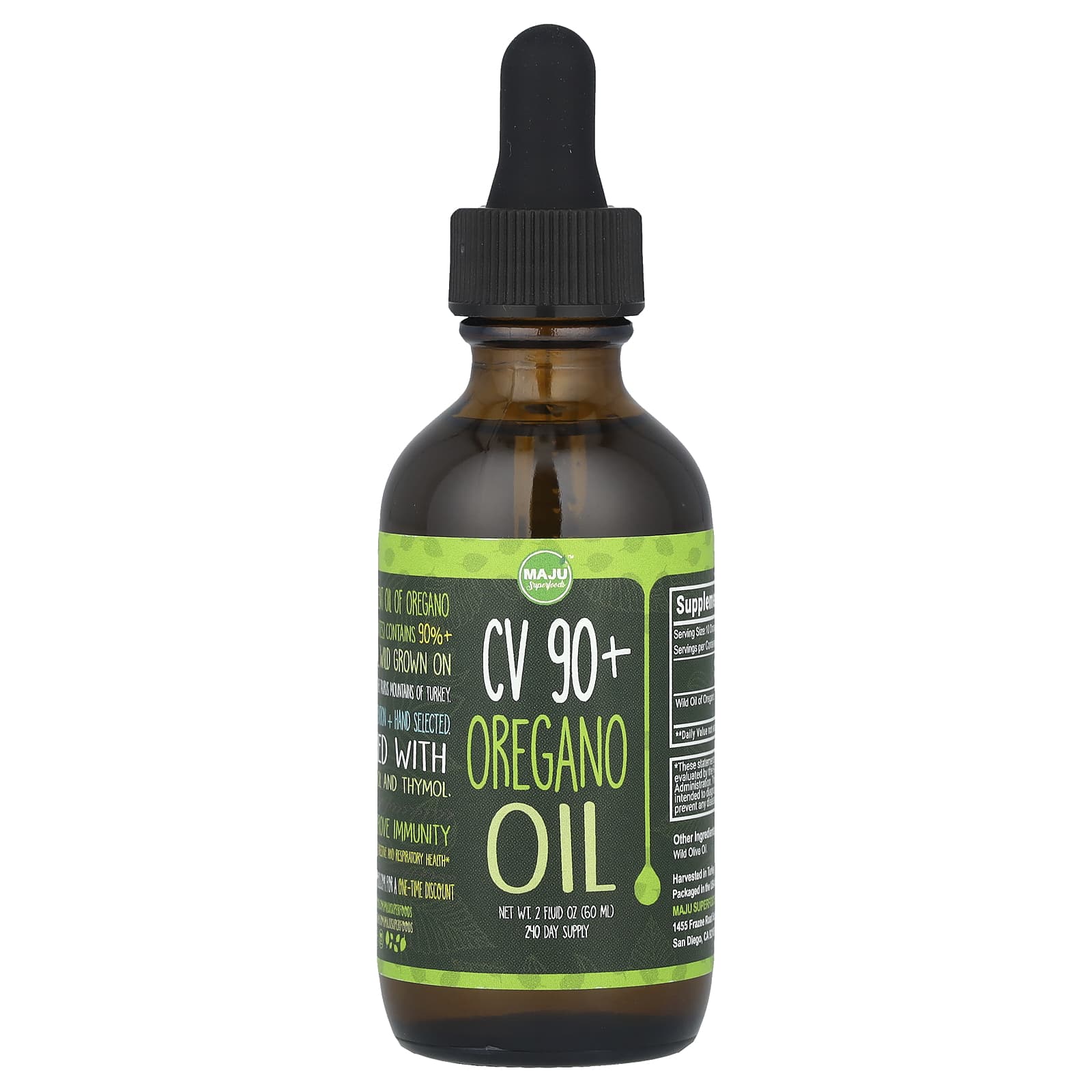 Maju Superfoods, CV 90+ масло орегано, 30 мг, 60 мл (2 жидк. Унции)