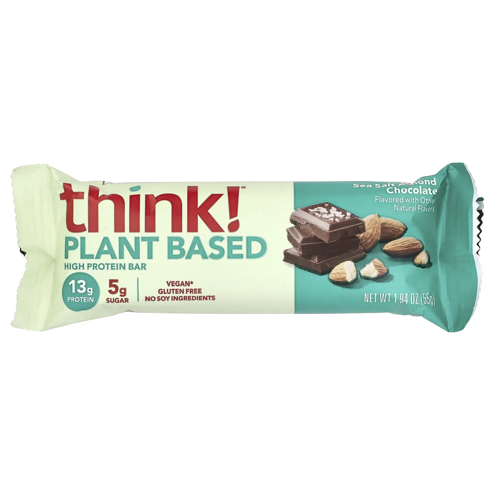 Think !, Батончики с высоким содержанием протеина, с морской солью, миндалем и шоколадом, 10 баточников, 1,94 унц. (55 г) каждый