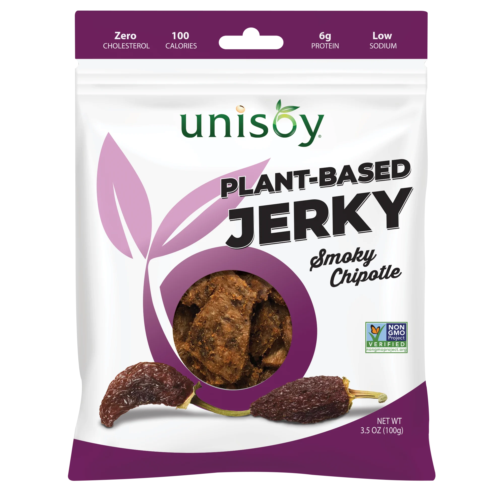 Unisoy, Вяленое мясо на растительной основе, чипотле с дымком, 100 г (3,5 унции)