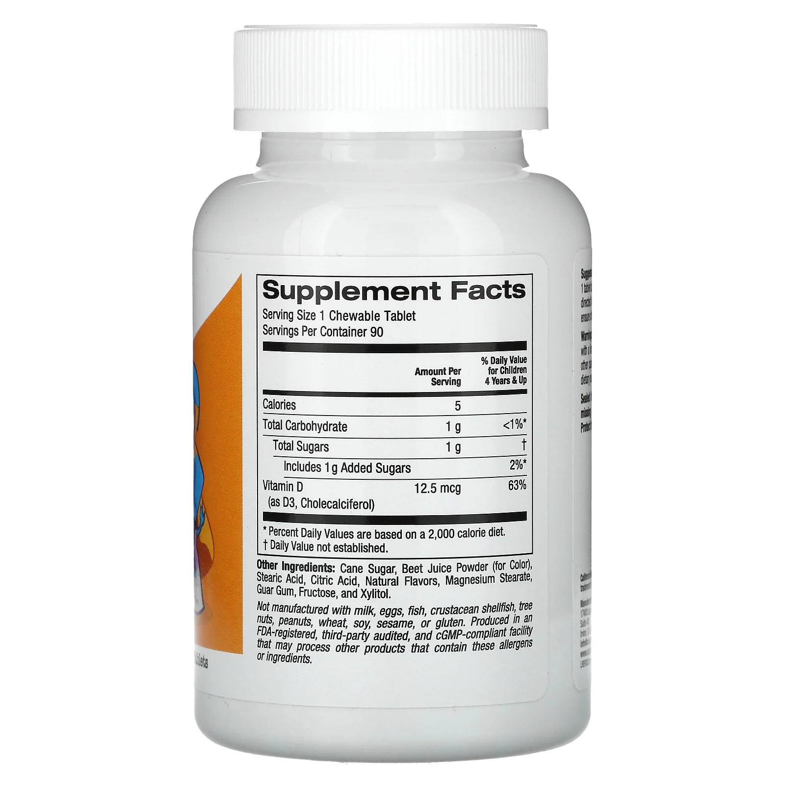 California Gold Nutrition, жевательный витамин D3 для детей, натуральный вишневый вкус, 12,5 мкг (500 МЕ), 90 вегетарианских таблеток