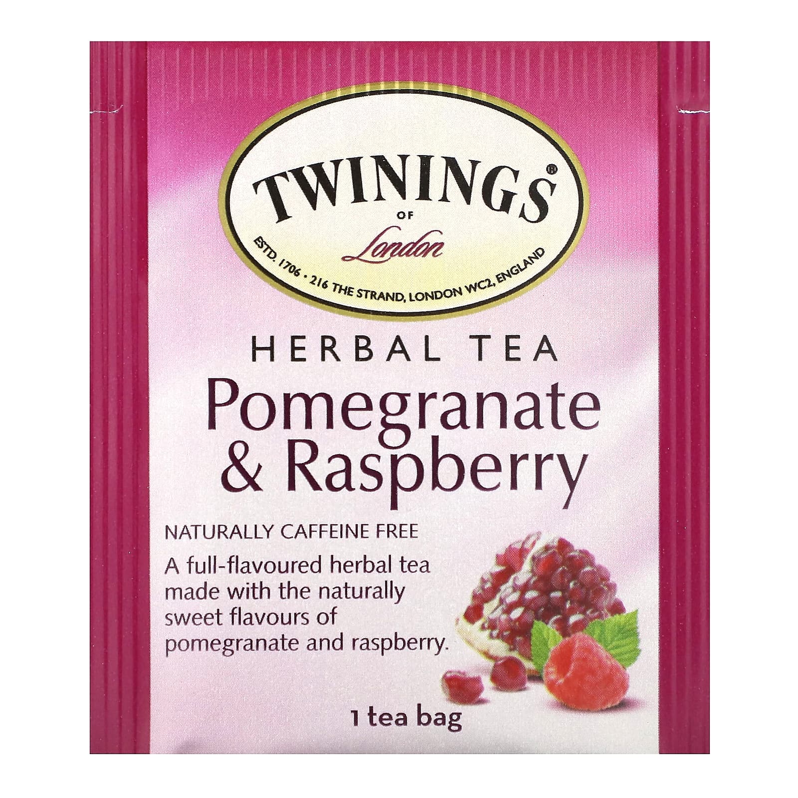 Twinings, травяной чай, гранат и малина, без кофеина, 20 чайных пакетиков, 40 г (1,41 унции)