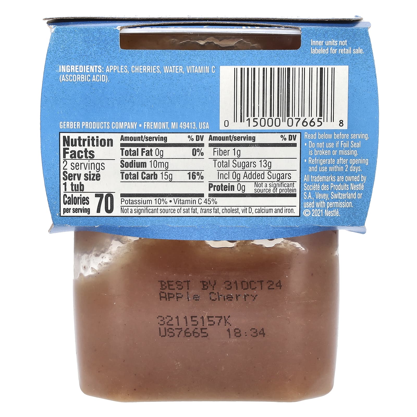 Gerber, Яблоко и вишня, 2nd Foods, 2 пакетика по 113 г (4 унции)