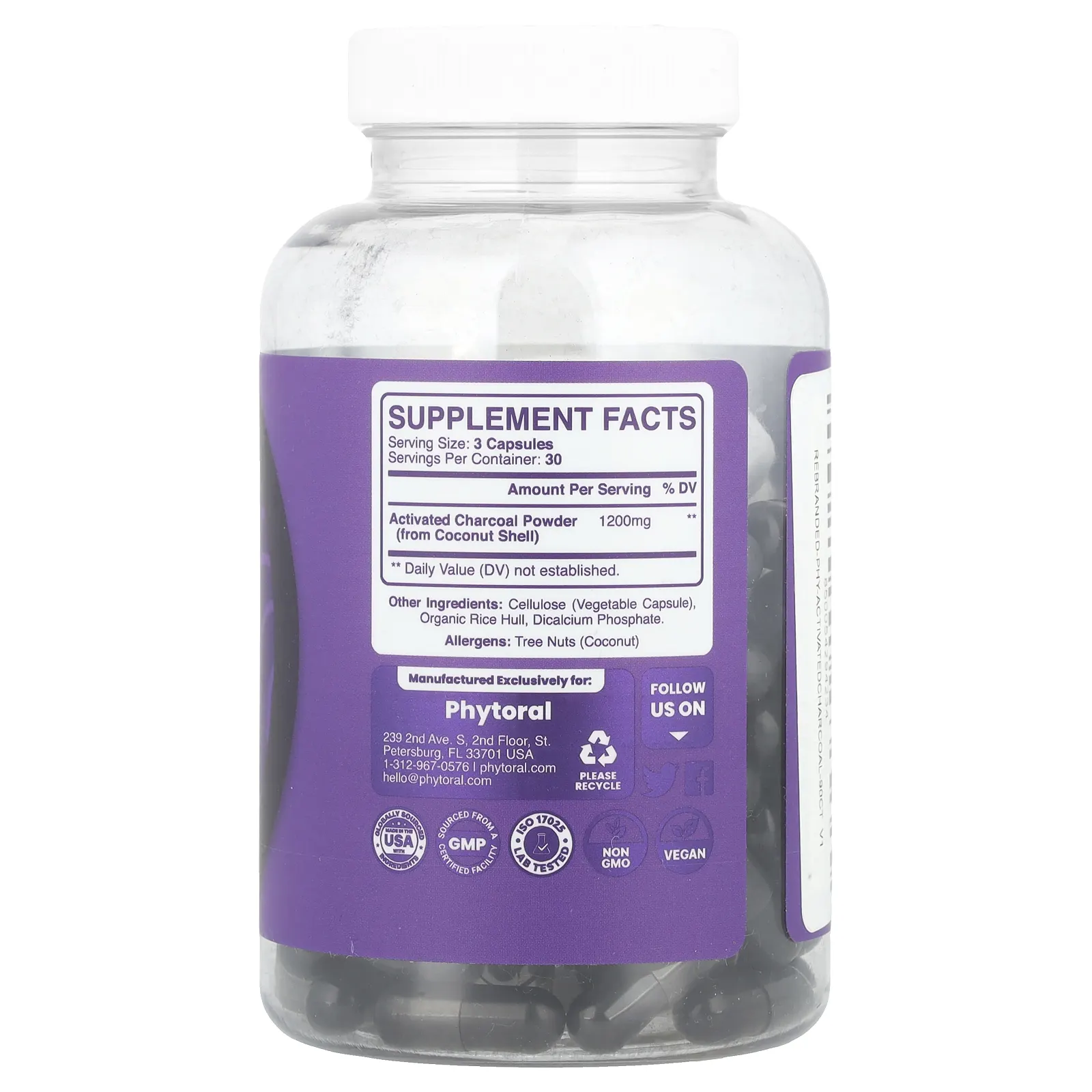 Phytoral, Активированный уголь, 90 капсул (400 мг на капсулу)