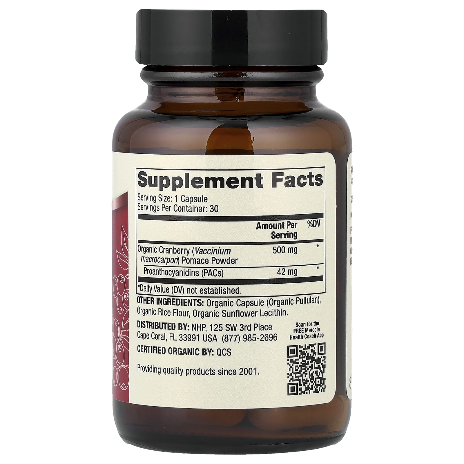 Dr. Mercola, органическая клюква с PAC, 30 капсул