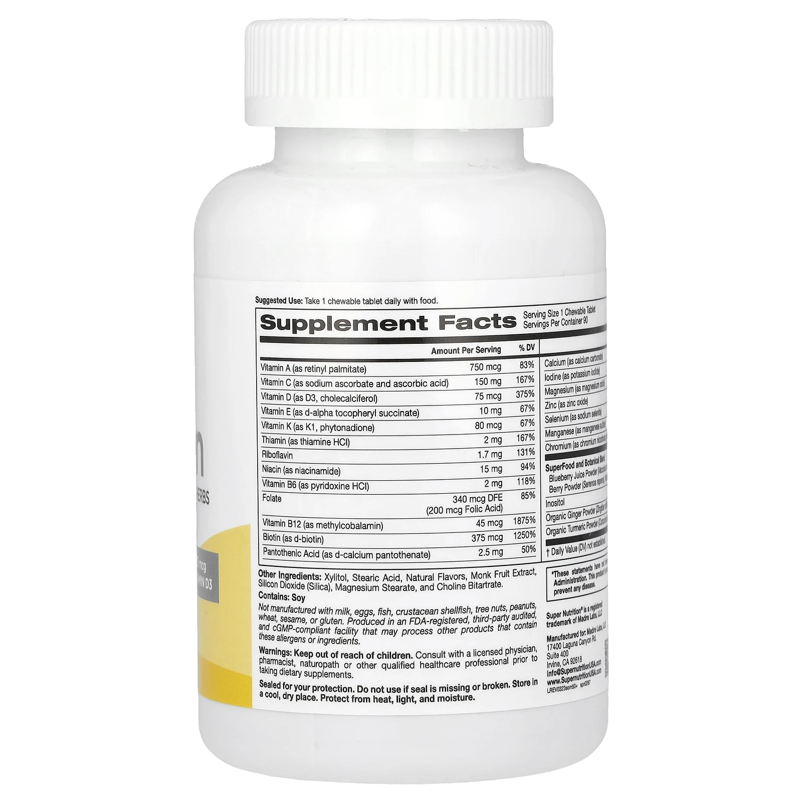 Super Nutrition, SimplyOne, мультивитамины и поддерживающие травы для мужчин старше 50 лет, вкус ягод, 90 жевательных таблеток