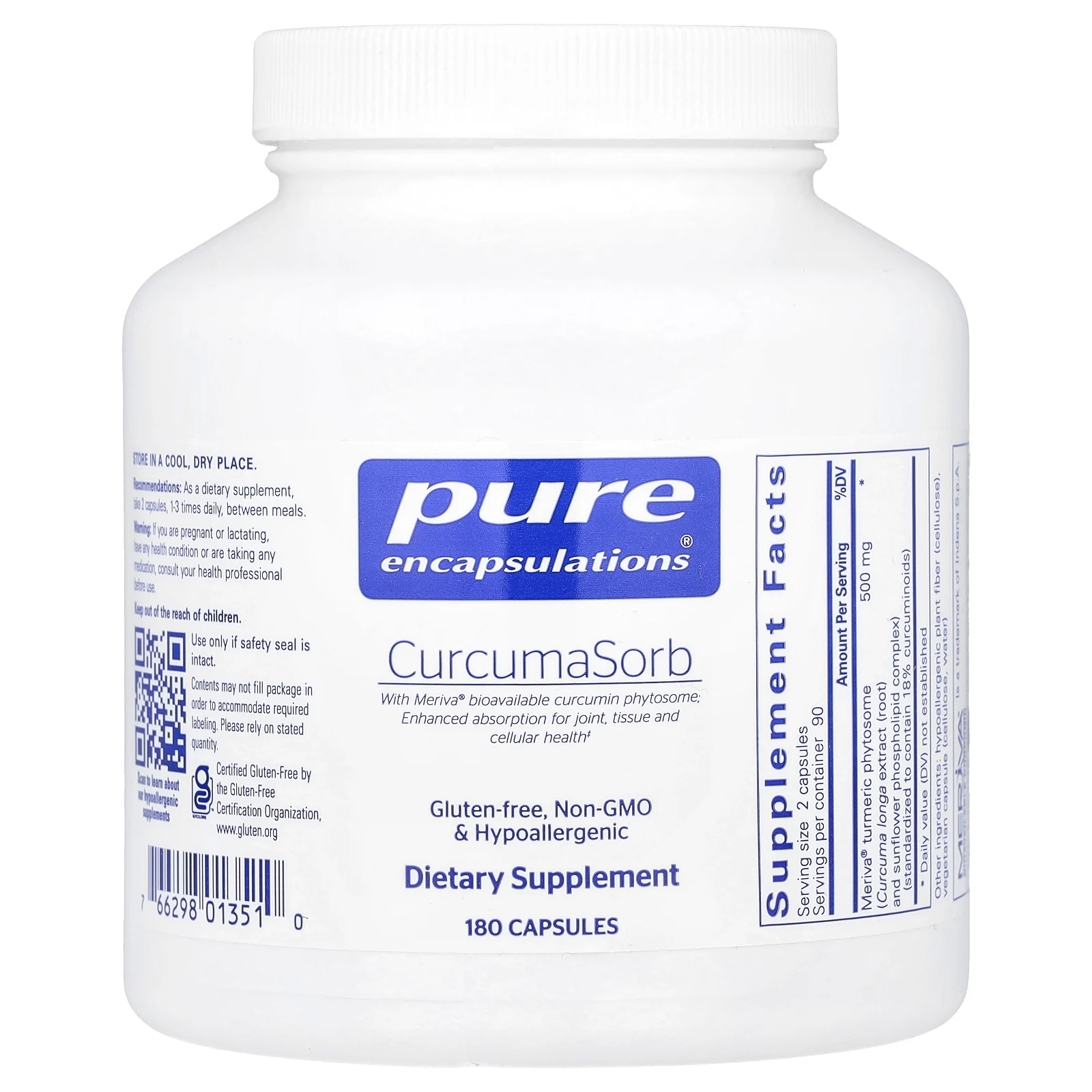 Pure Encapsulations, CurcumaSorb, 500 мг, 180 капсул (250 мг на капсулу)