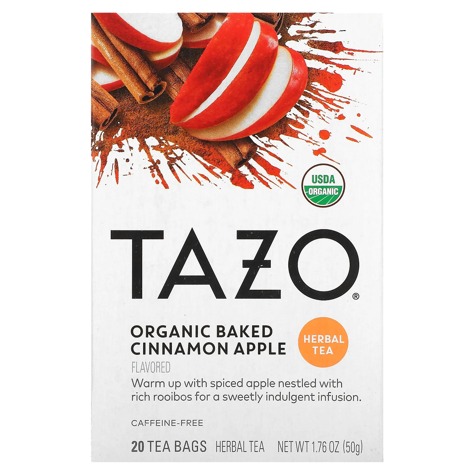 Tazo Teas, Herbal Tea, органическое запеченное яблоко с корицей, без кофеина, 20 пакетиков, 50 г (1,76 унции)