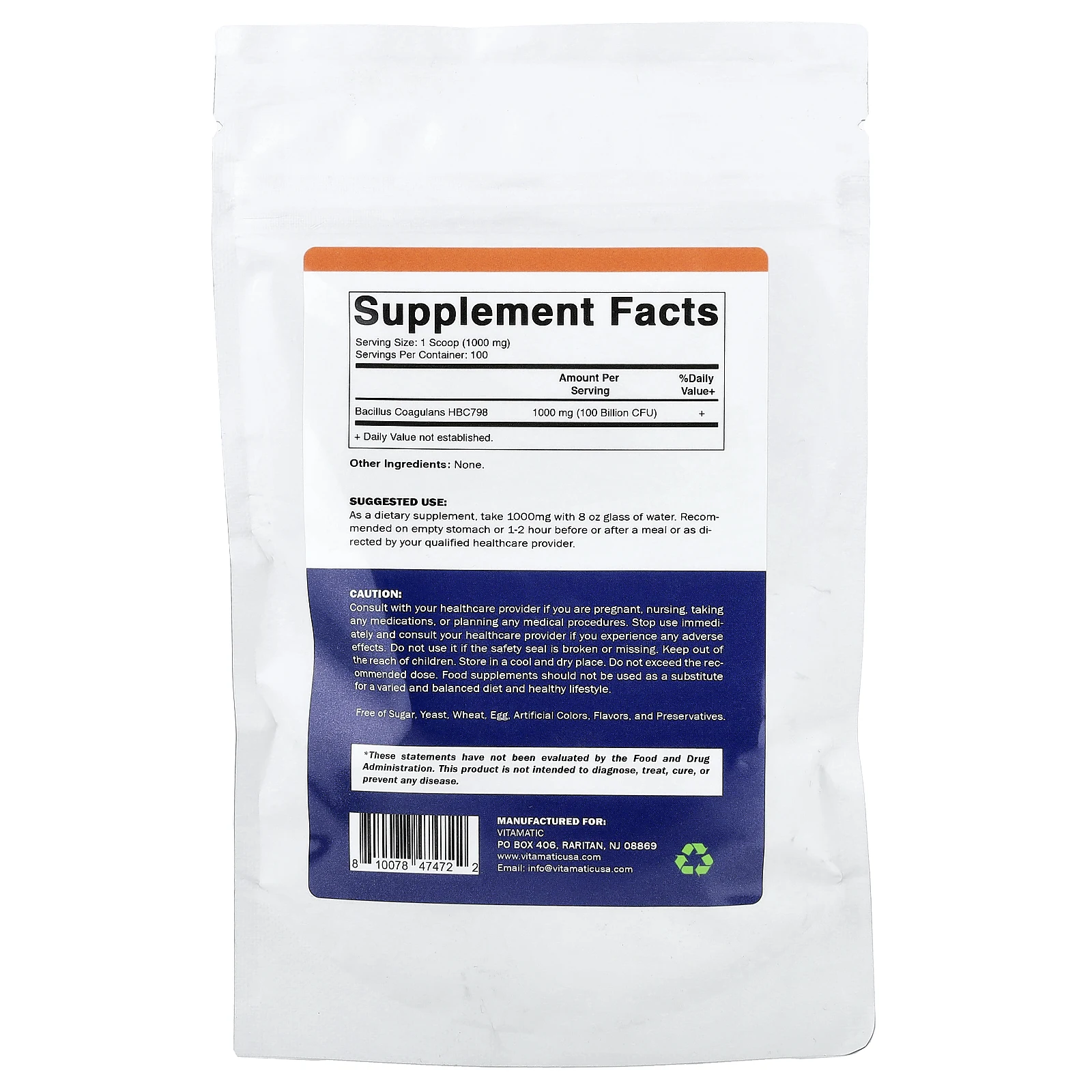 Vitamatic, бактерии бациллус коагуланс (Bacillus Coagulans), 100 г (3,5 унции)