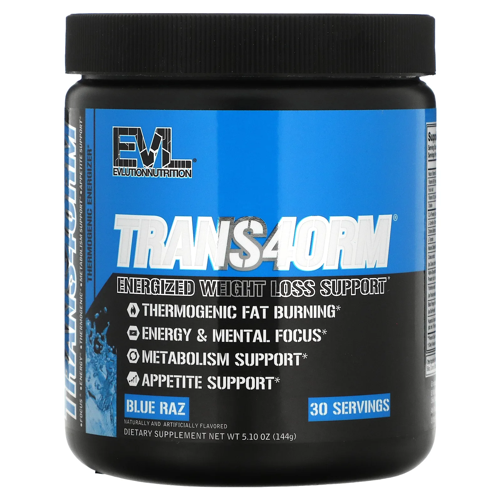 EVLution Nutrition, Trans4orm, активная поддержка для снижения веса, со вкусом голубой малины, 144 г (5,10 унции)