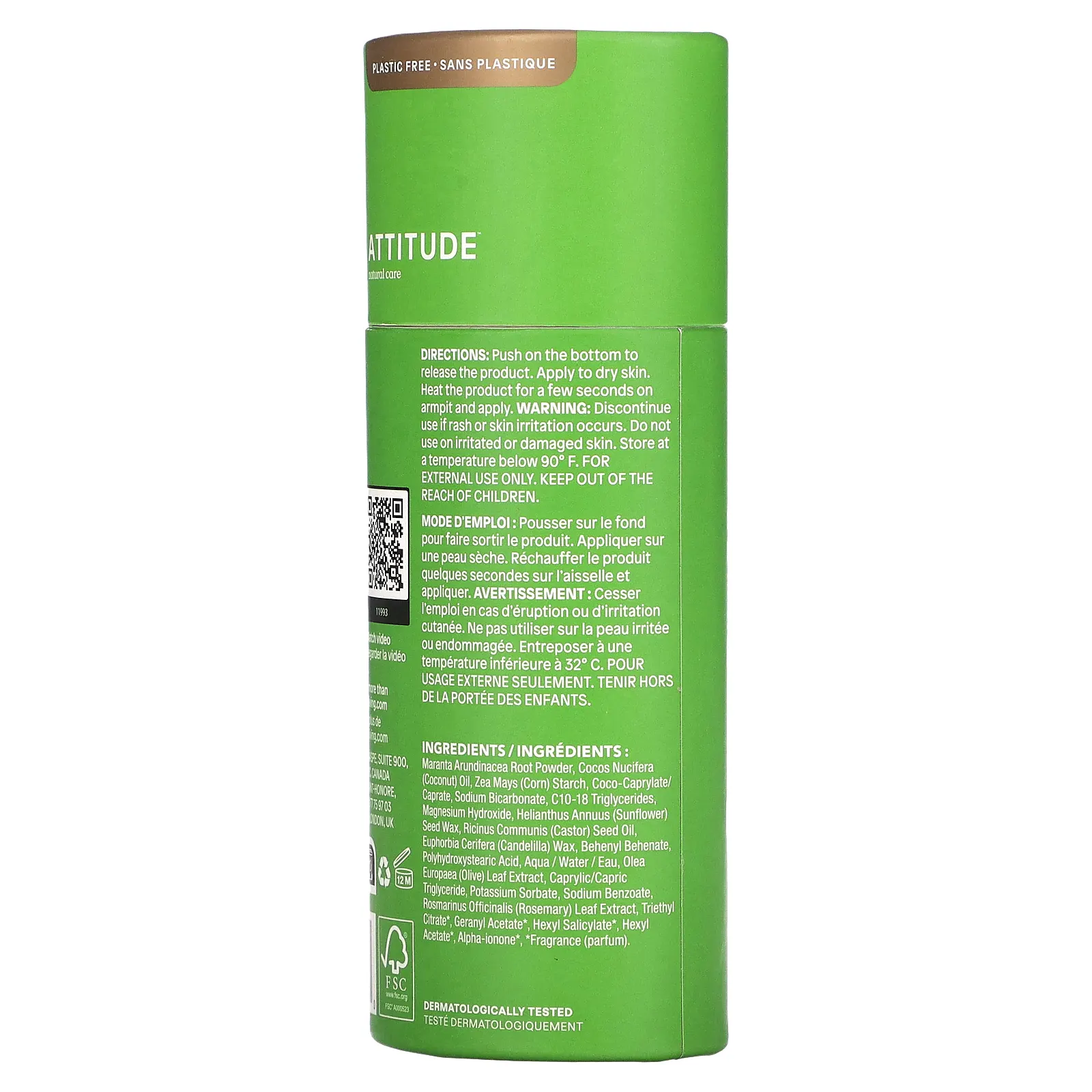 ATTITUDE, Super Leaves, дезодорант, листья оливы, 85 г (3 унции)