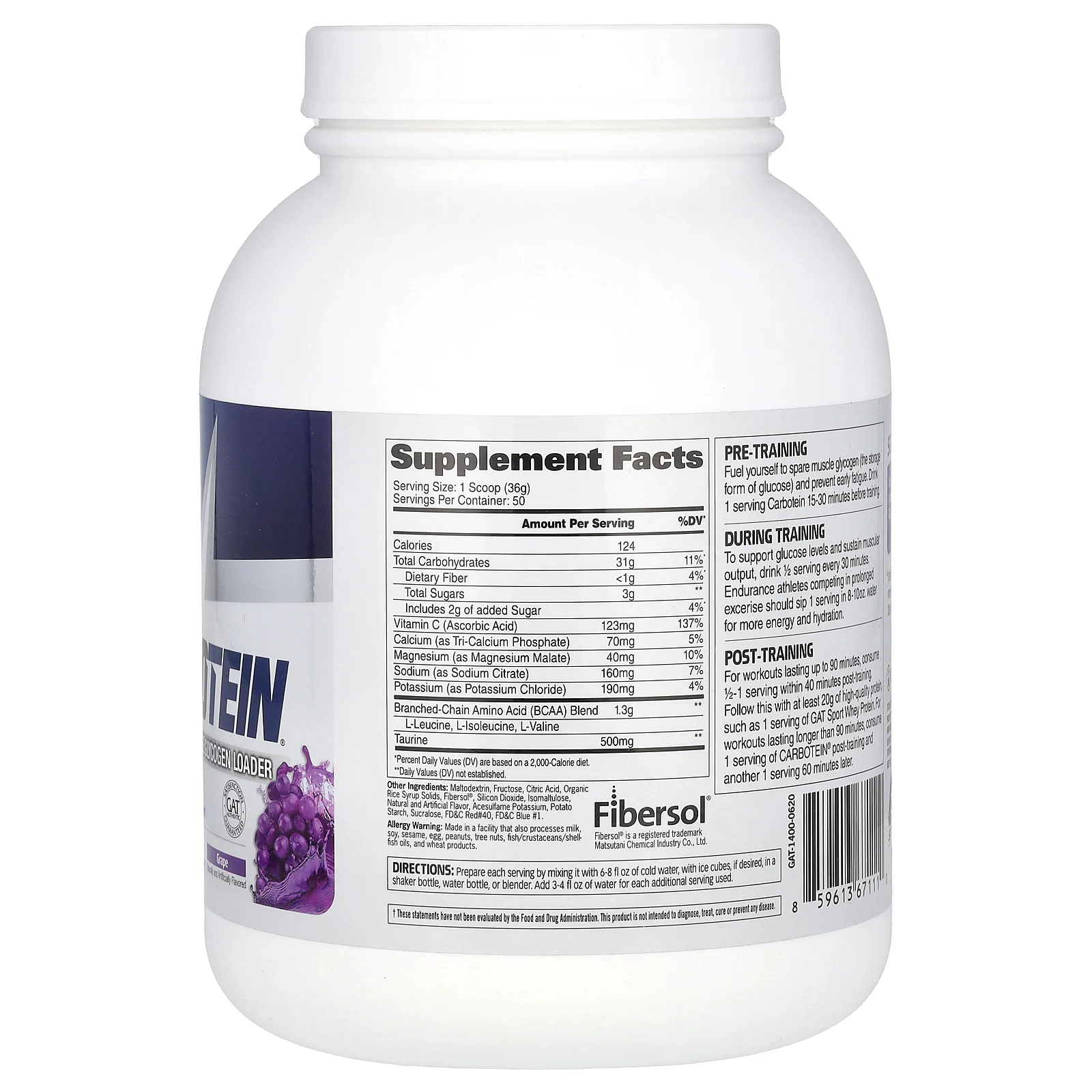 GAT, Карботеин, высокоэффективный источник гликогена, виноград, 1,75 кг