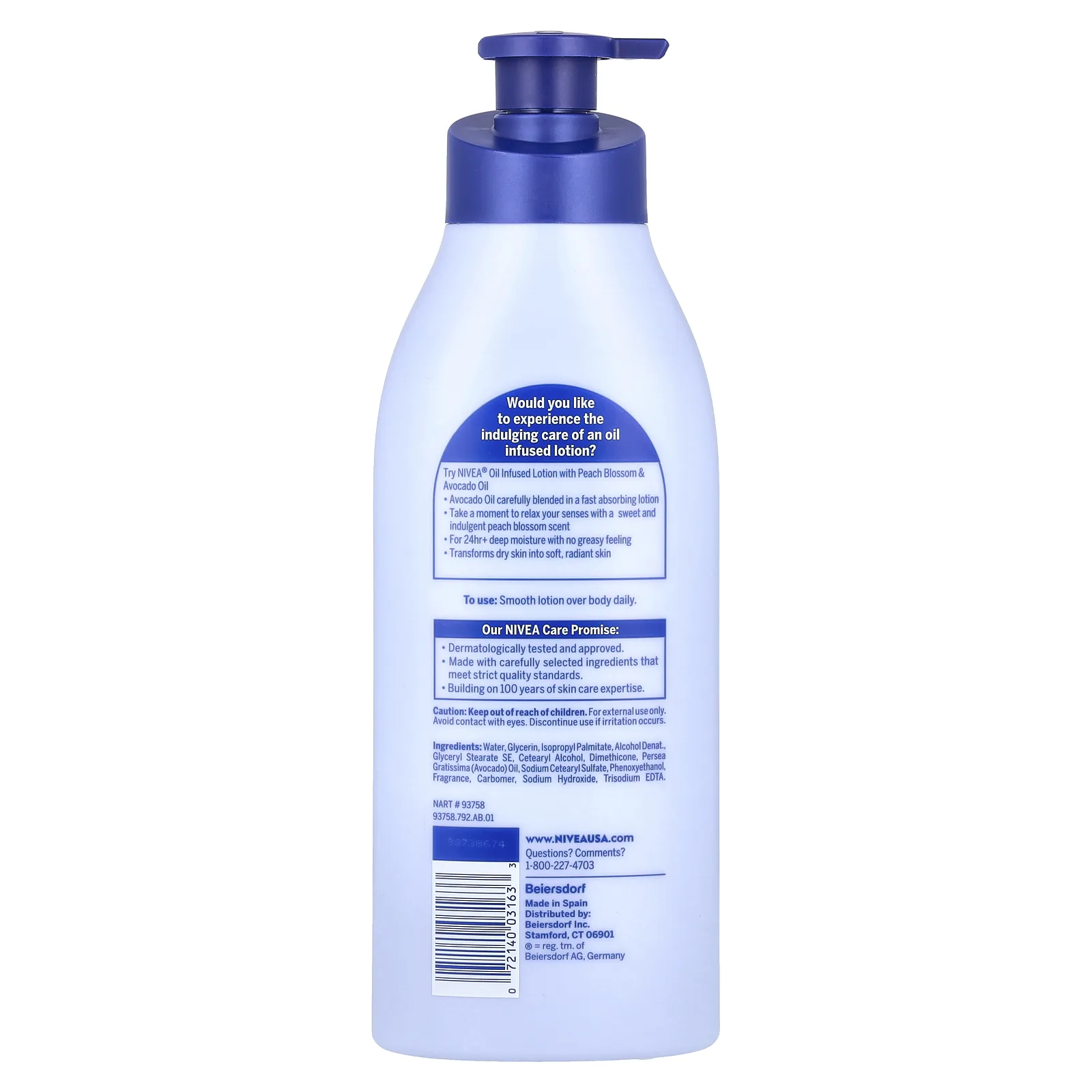 Nivea, Масляный лосьон, масло цветков персика и авокадо, 500 мл (16,9 жидк. Унции)