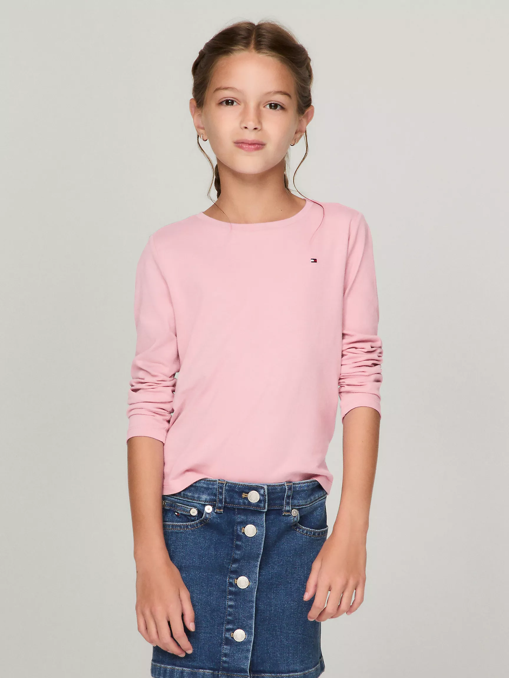 Футболка для девочек Tommy Hilfiger, Детская однотонная футболка с длинным рукавом