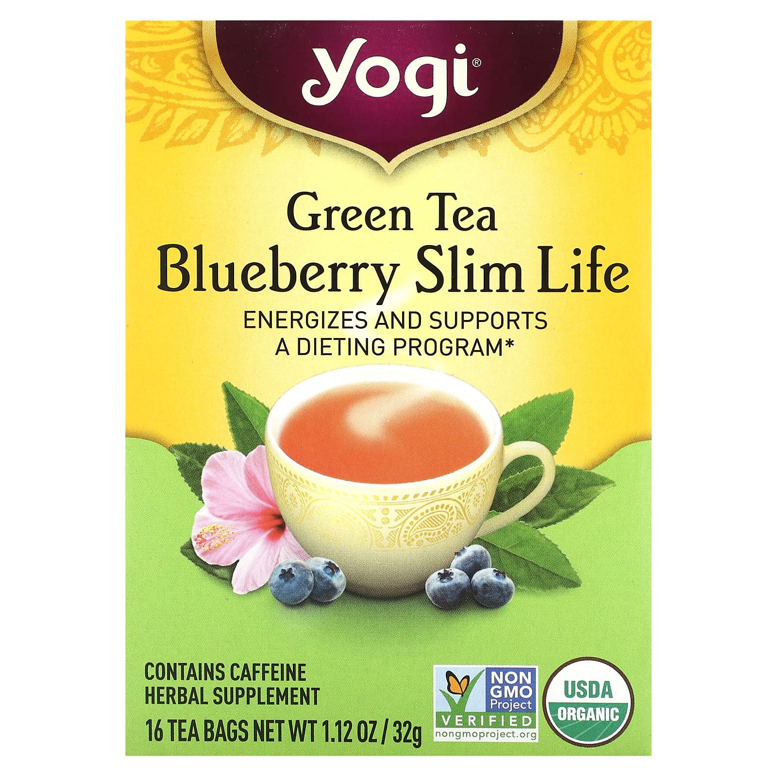 Yogi Tea, Slim Life, зеленый чай  с черникой, 16 чайных пакетиков, 32 г (1,12 унции)