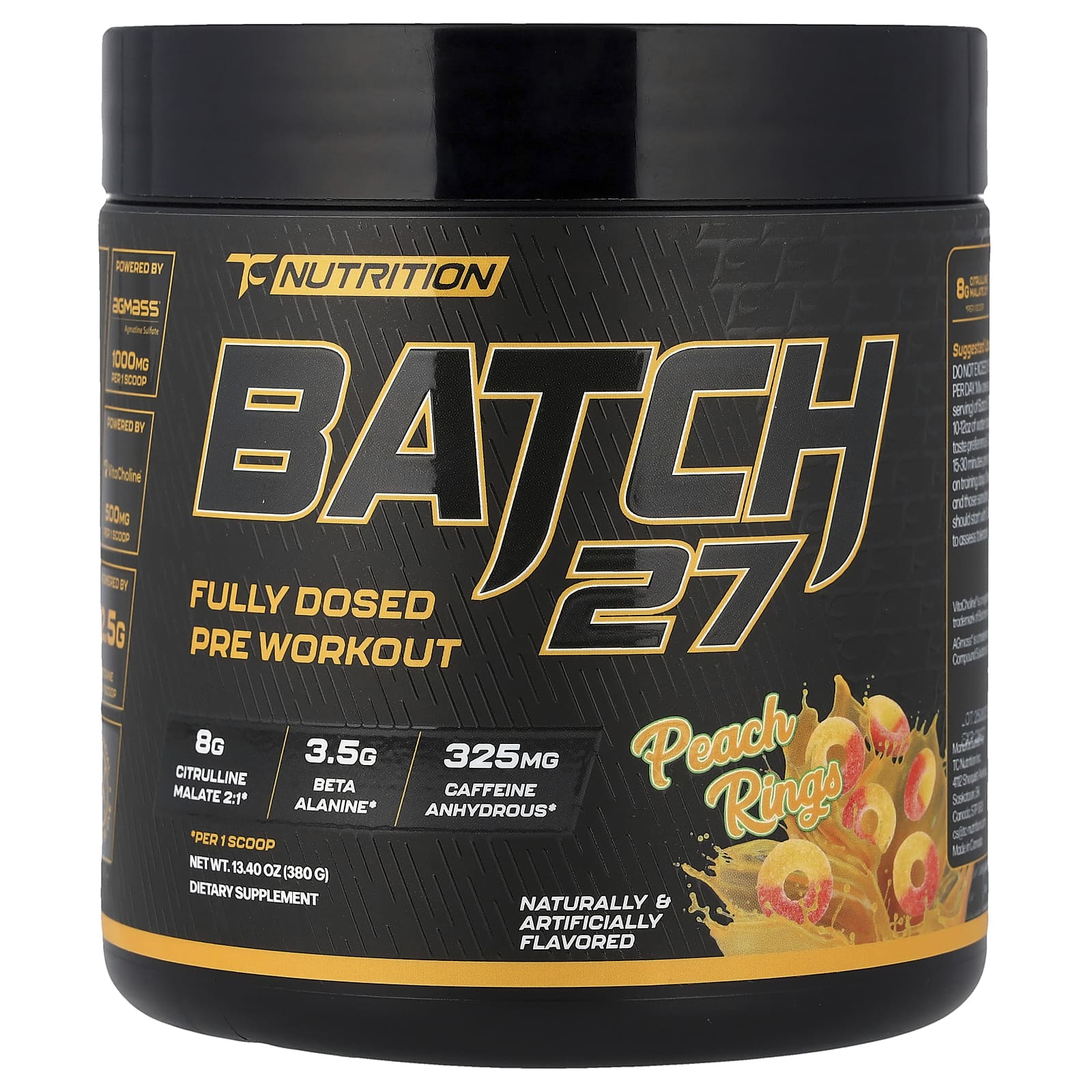 TC Nutrition, Batch 27, полноценная предтренировочная добавка, со вкусом персика, 380 г (13,4 унции)
