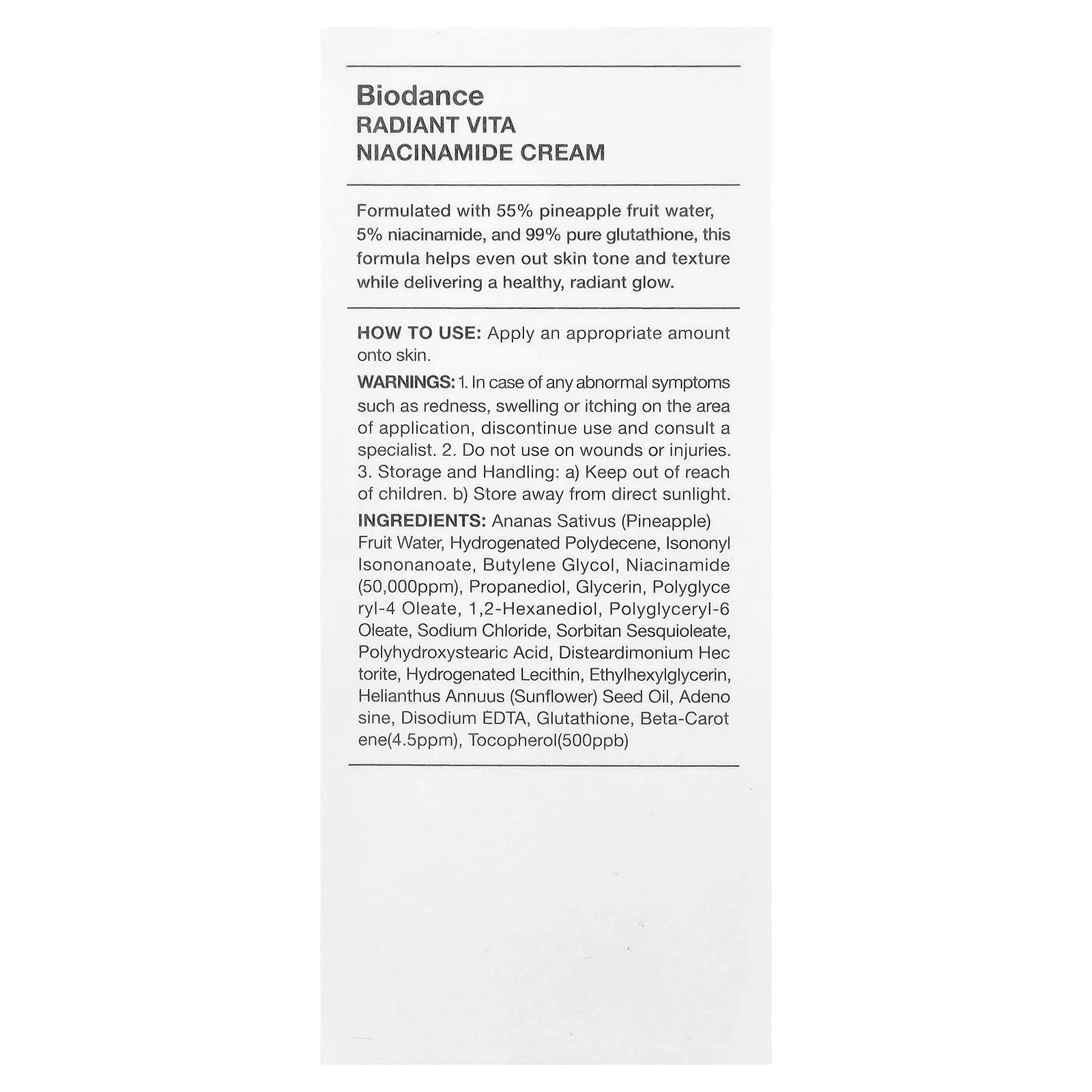 Biodance, крем с никотинамидом для сияния кожи, 50 мл (1,69 жидк. унции)