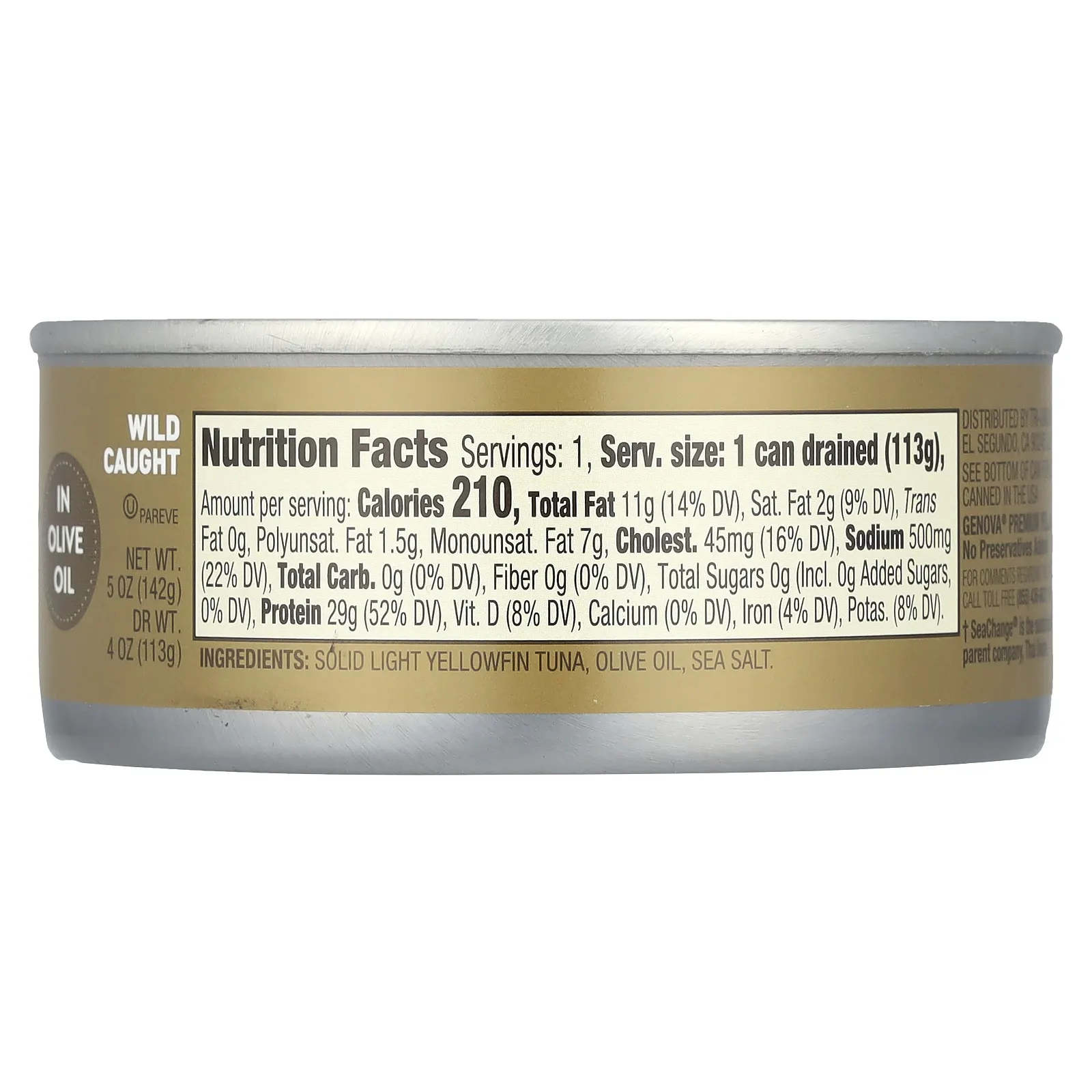 Genova, Желтоперый тунец в оливковом масле, 142 г (5 унций)