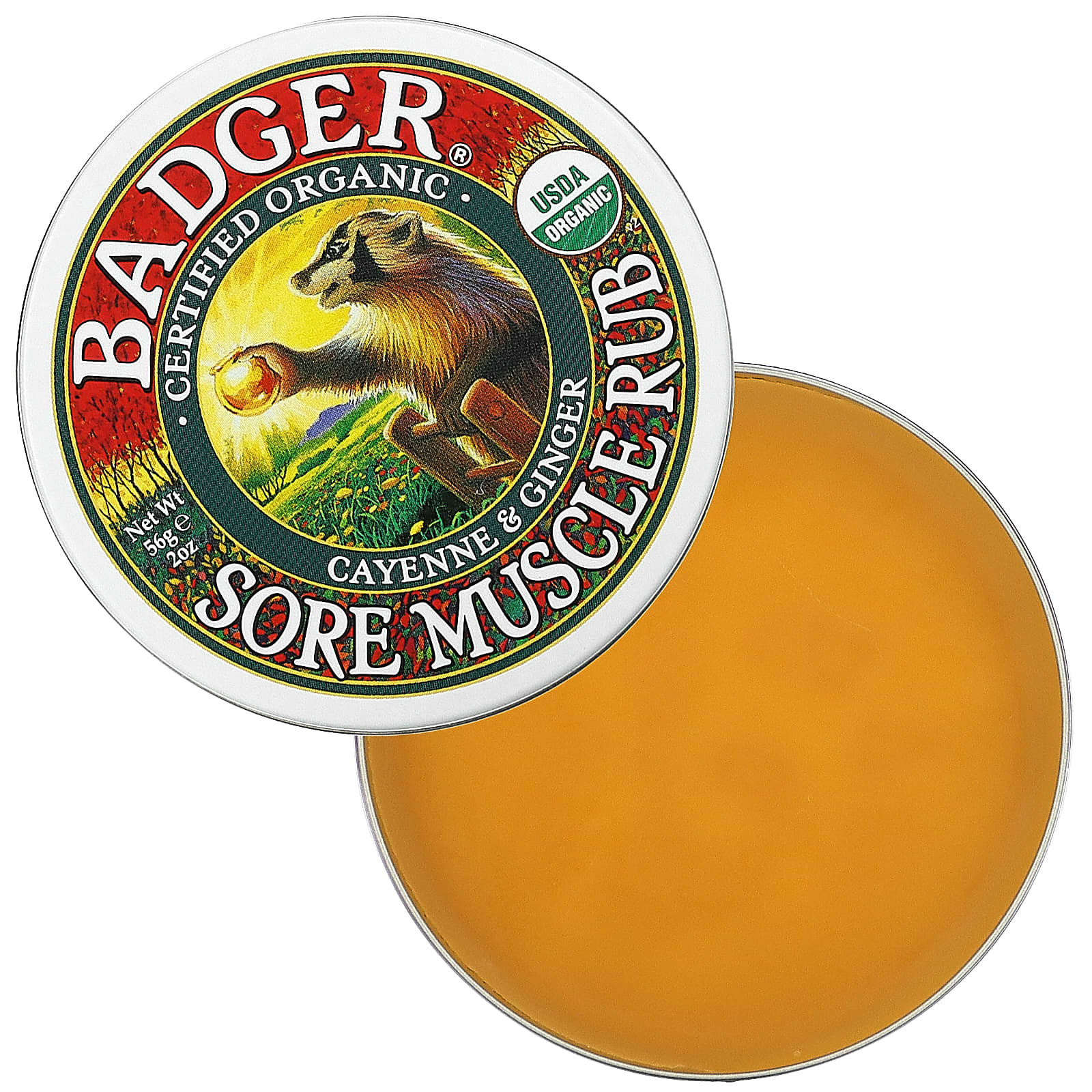 Badger Company, мазь от боли в мышцах, органический состав, с кайенским перцем и имбирем, 56 г (2 унции)