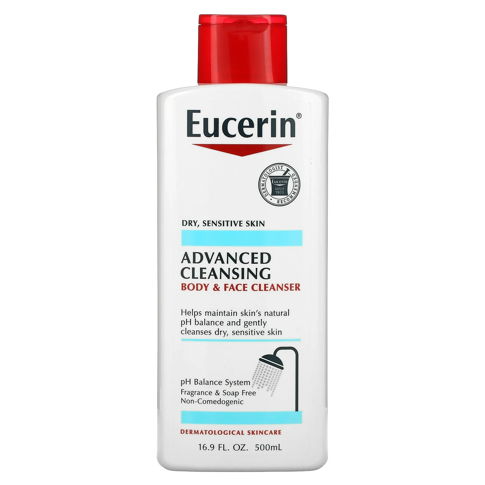 Eucerin, Advanced Cleansing, очищающее средство для тела и лица, без отдушек, 500 мл (16,9 жидких унций)