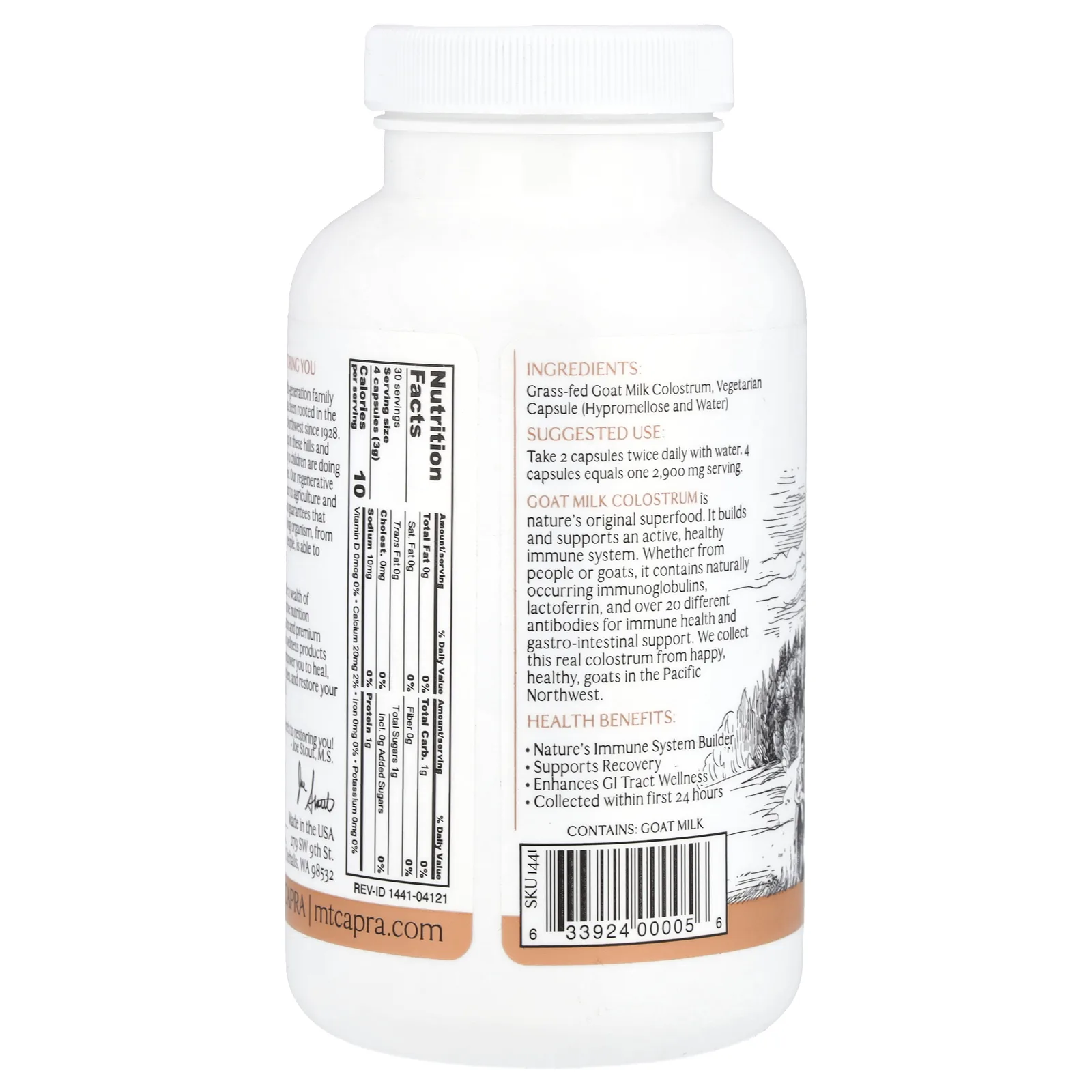 Mt. Capra, Capra Colostrum, молозиво из козьего молока, 120 капсул