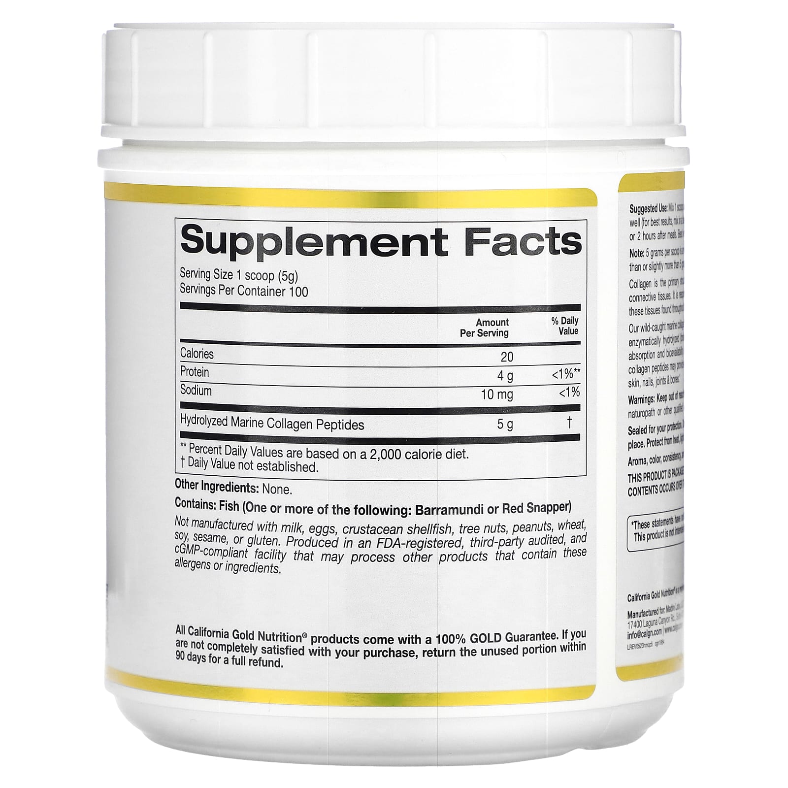 California Gold Nutrition, гидролизованные пептиды морского коллагена, без добавок, 500 г (17,64 унции)