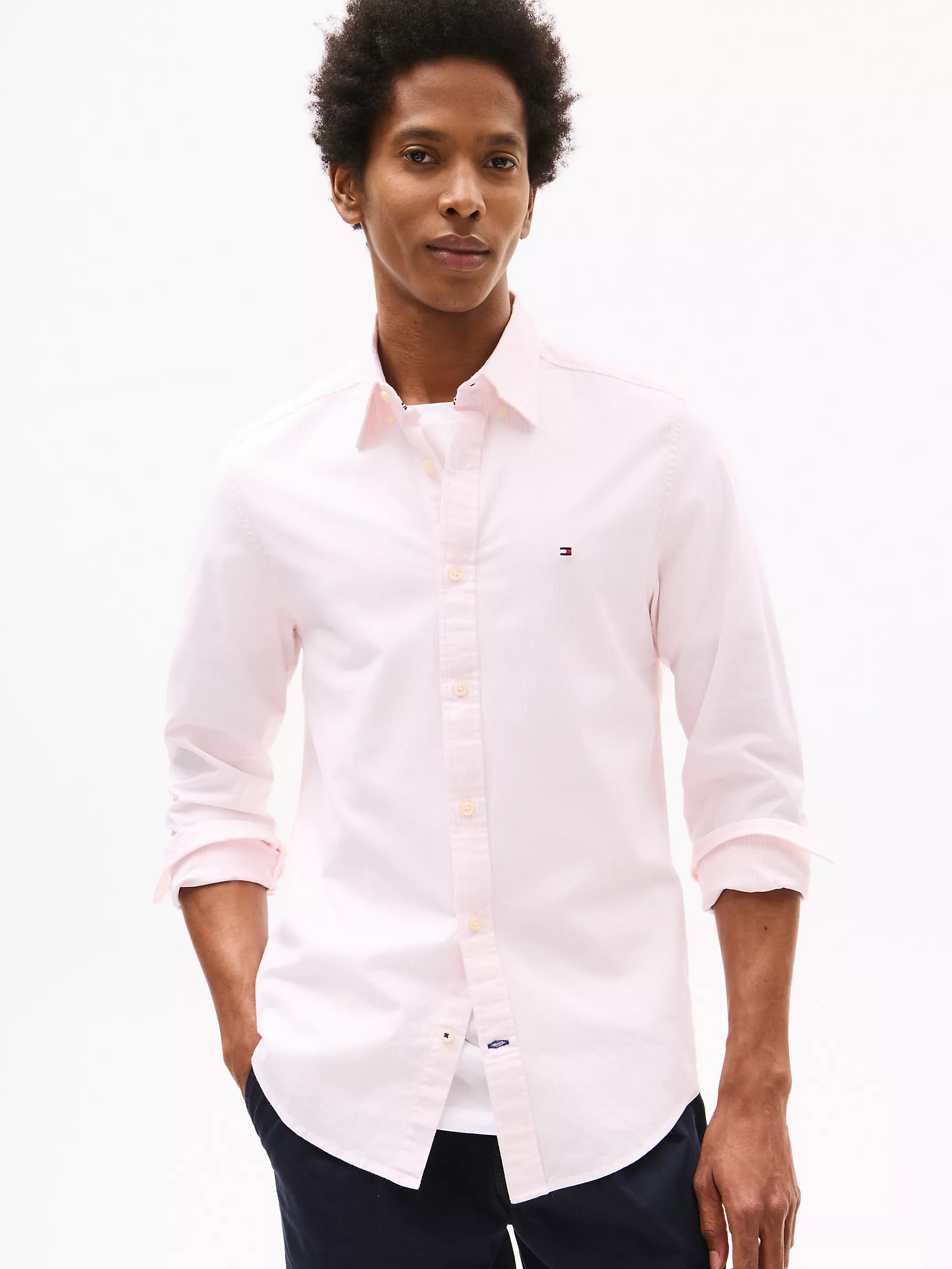 Мужская рубашка Tommy Hilfiger, Приталенная полосатая эластичная рубашка из оксфорда