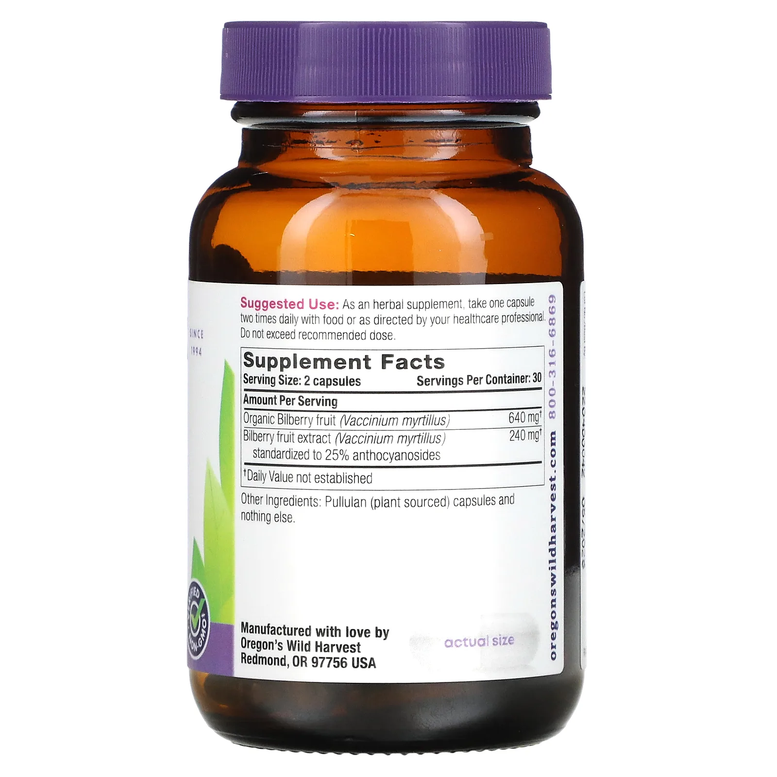Oregon's Wild Harvest, черника, 60 желатиновых капсул