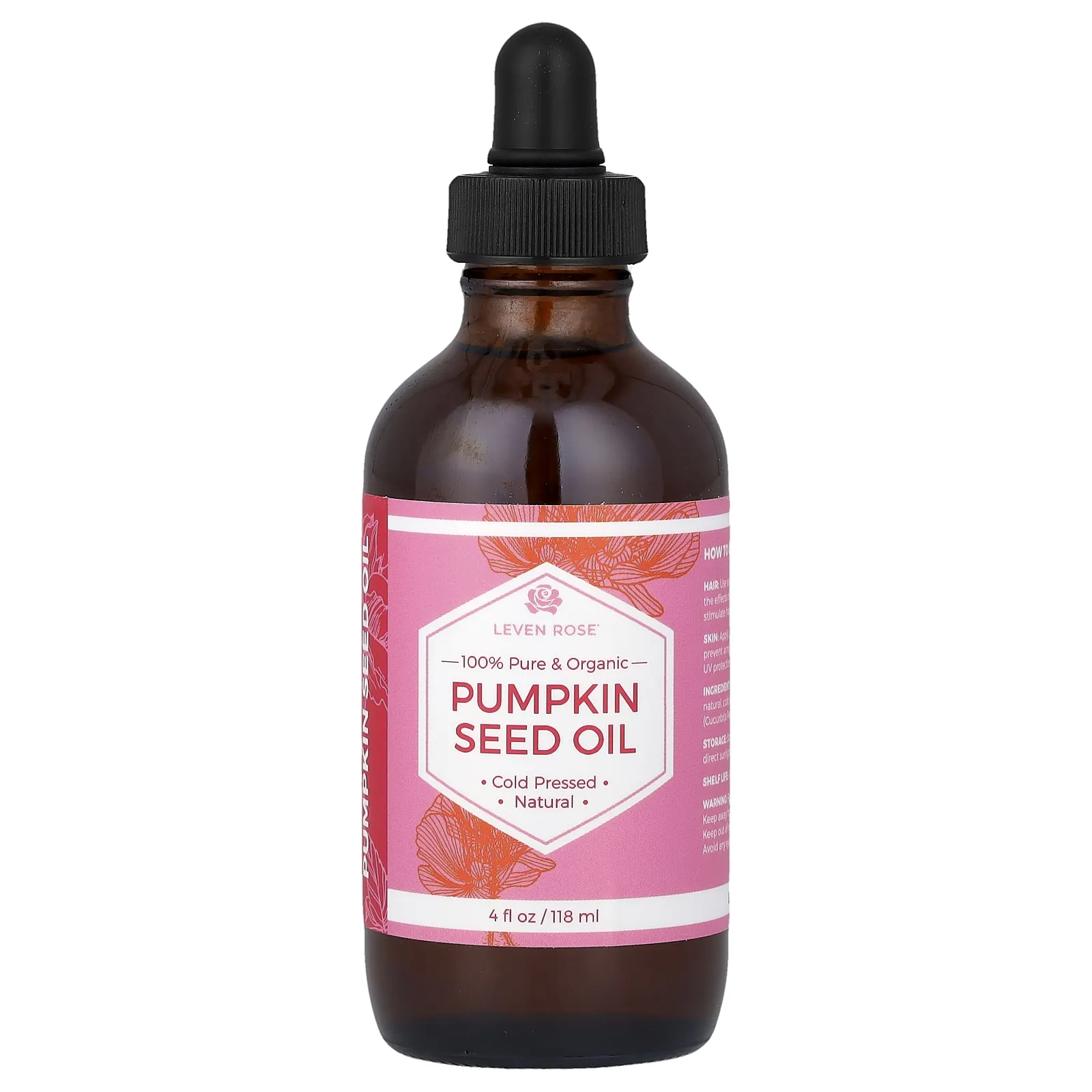 Leven Rose, 100% чистое и органическое масло семян тыквы, 118 мл (4 жидк. унции)