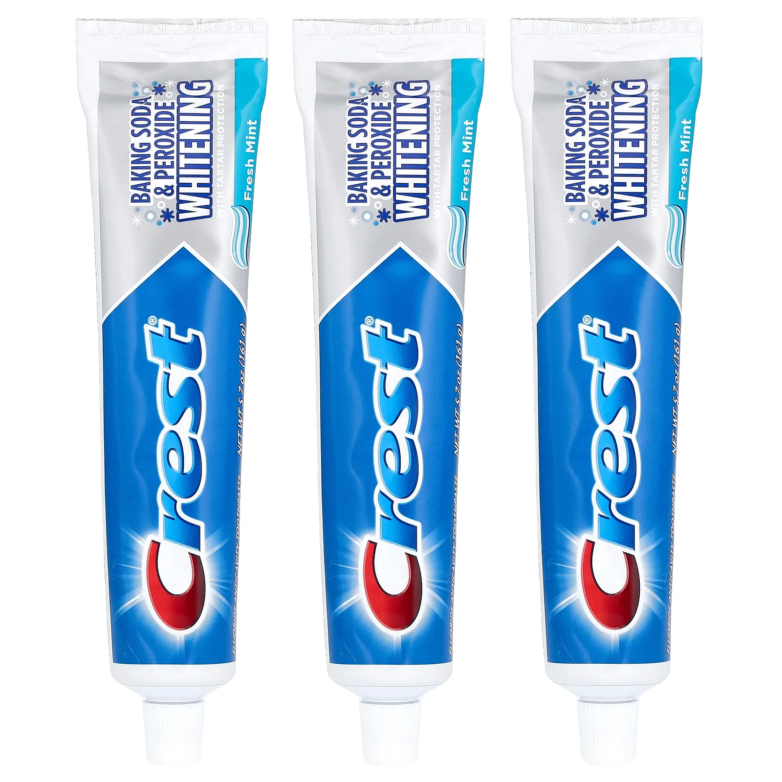 Crest, отбеливающая зубная паста с фторидом (пищевая сода и перекись), свежая мята, 3 шт. в упаковке, 161 г (5,7 унции)
