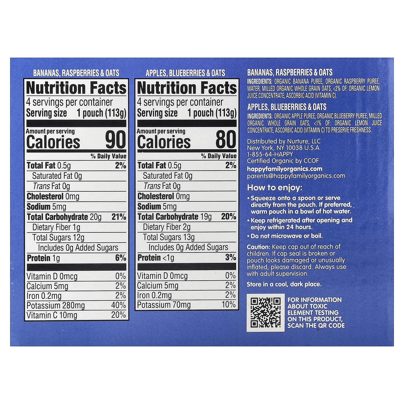 Happy Family Organics, Happy Baby®, 6+ Months, Organic Fruit & Oat, Variety Pack, 8 Pack, 4 oz (113 g) Each