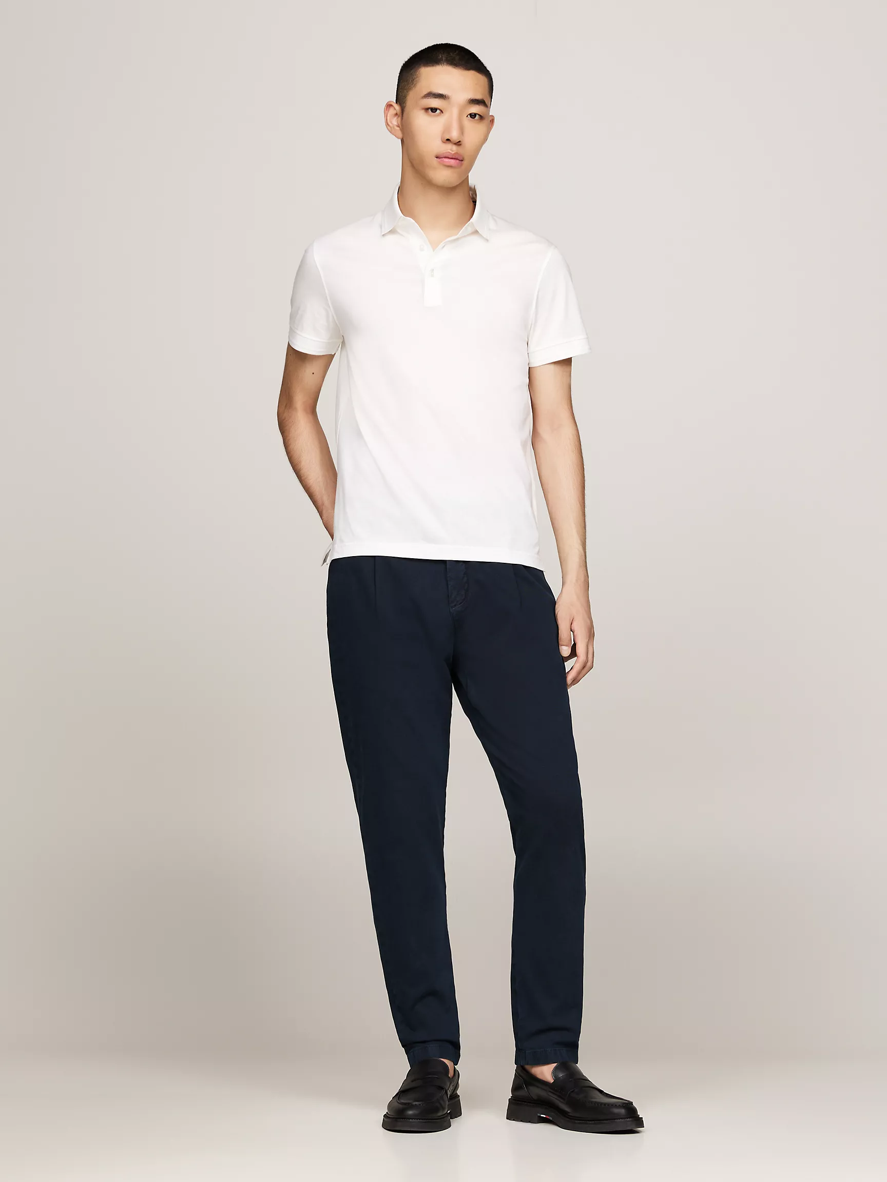 Мужское поло Tommy Hilfiger, Приталенное однотонное поло из мерсеризованного хлопка