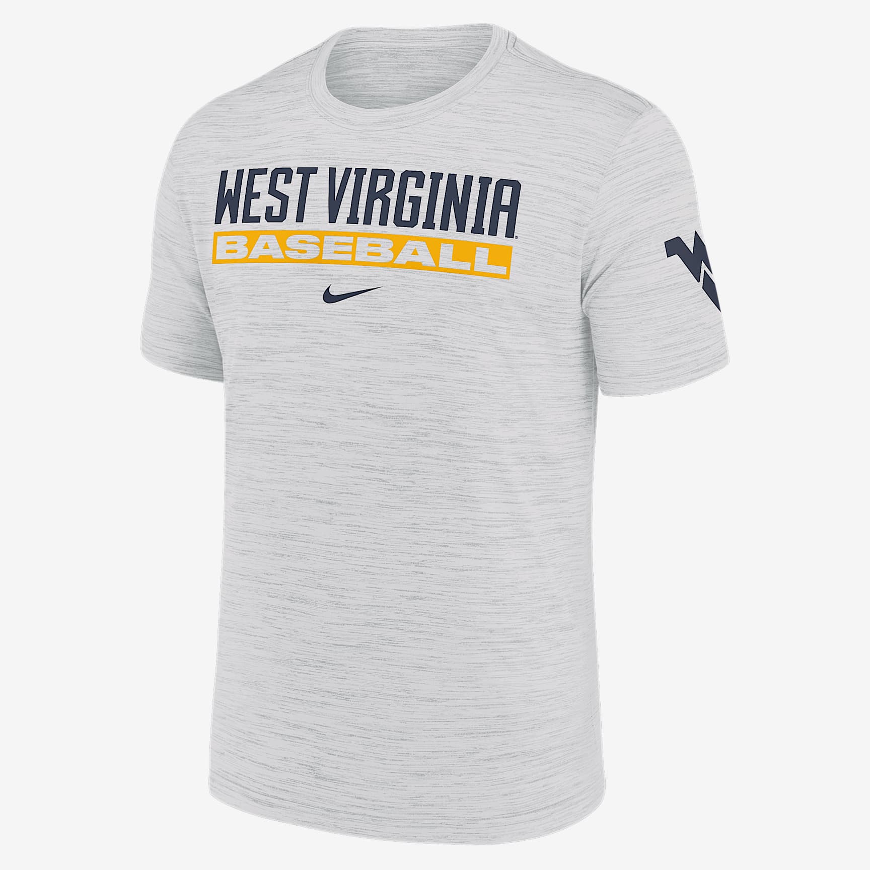 West Virginia Mountaineers Velocity Baseball Wordmark Stack Men's Nike Dri-FIT College T-Shirt