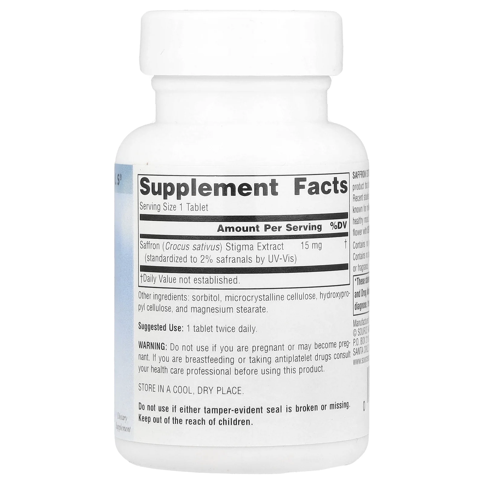 Source Naturals, Экстракт шафрана, 15 мг, 30 таблеток