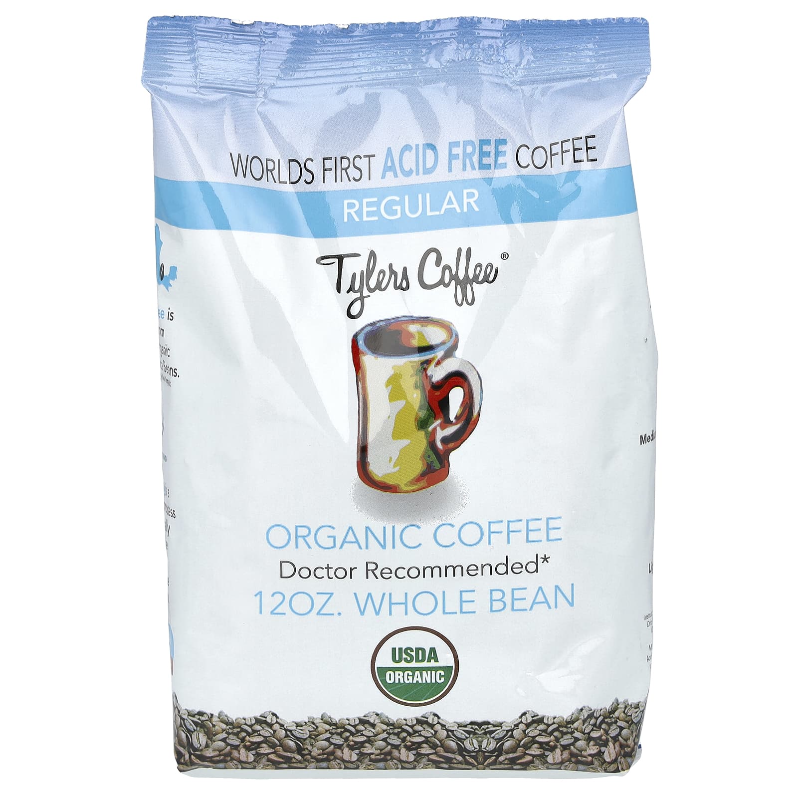 Tylers Coffees, Органический кофе, обычный, цельные зерна, 12 унций